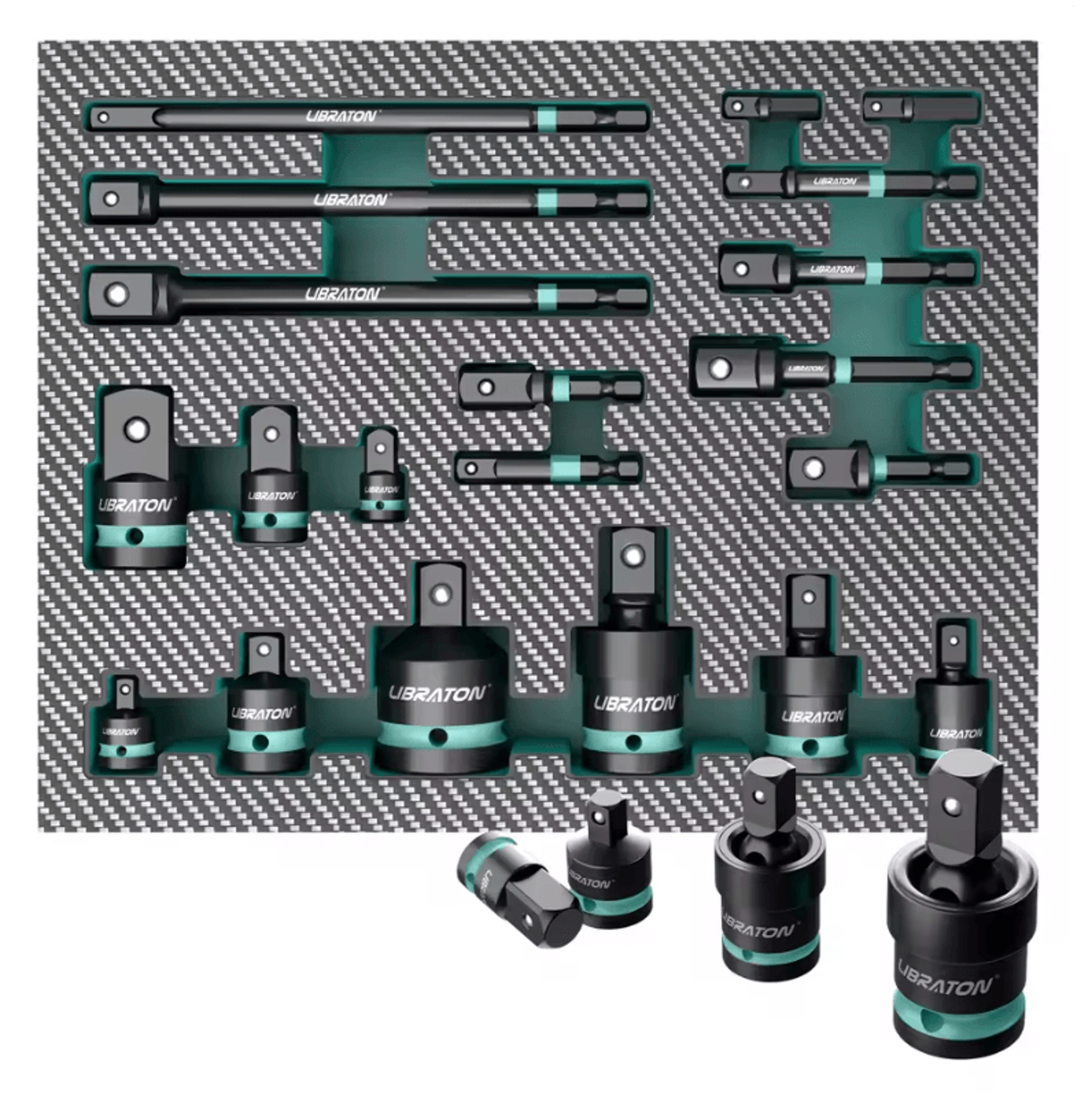 proflex 20 piece impact socket adapter and reducer set with universal joints