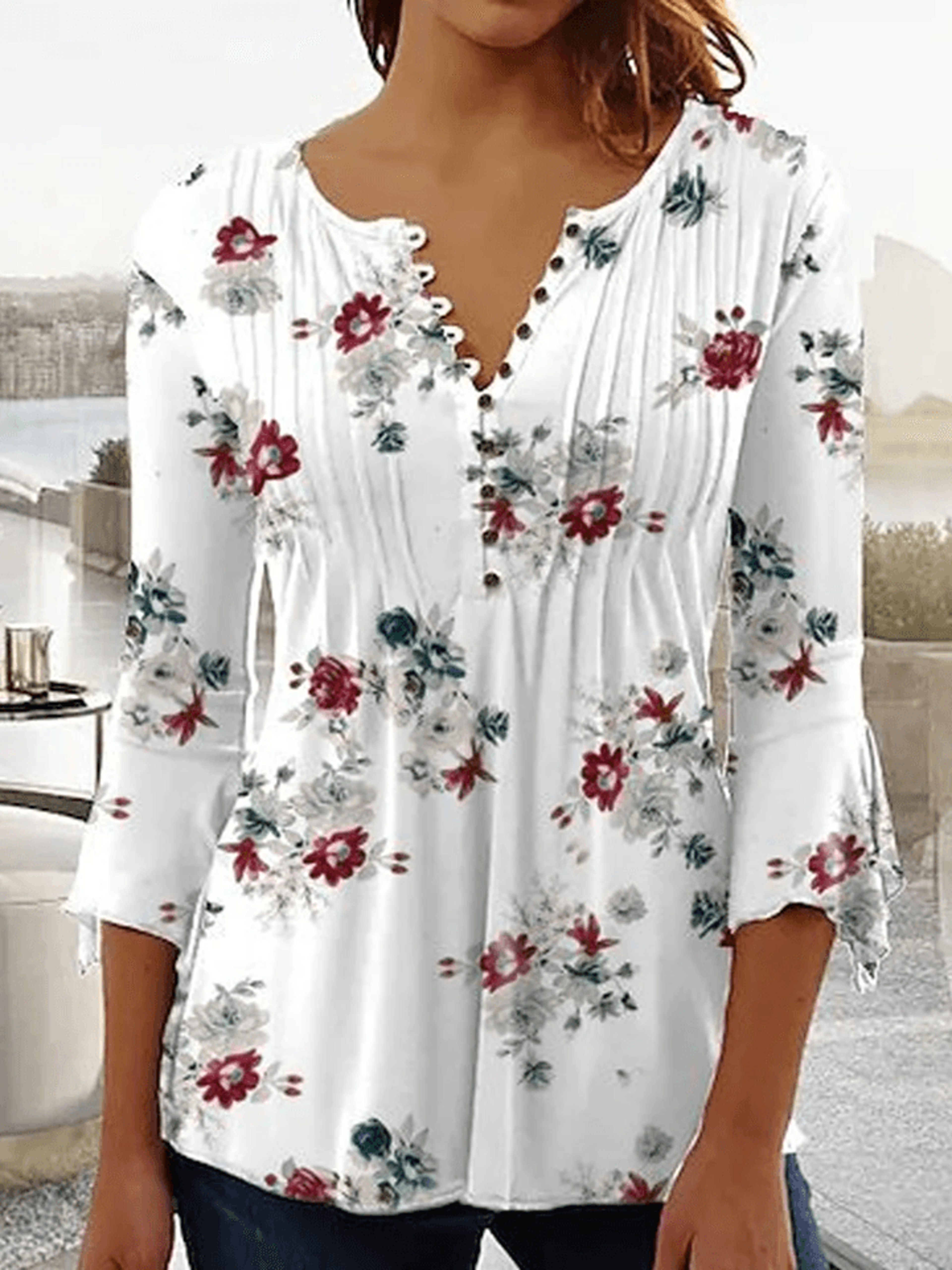 eleganceease womens printed long sleeve blouse