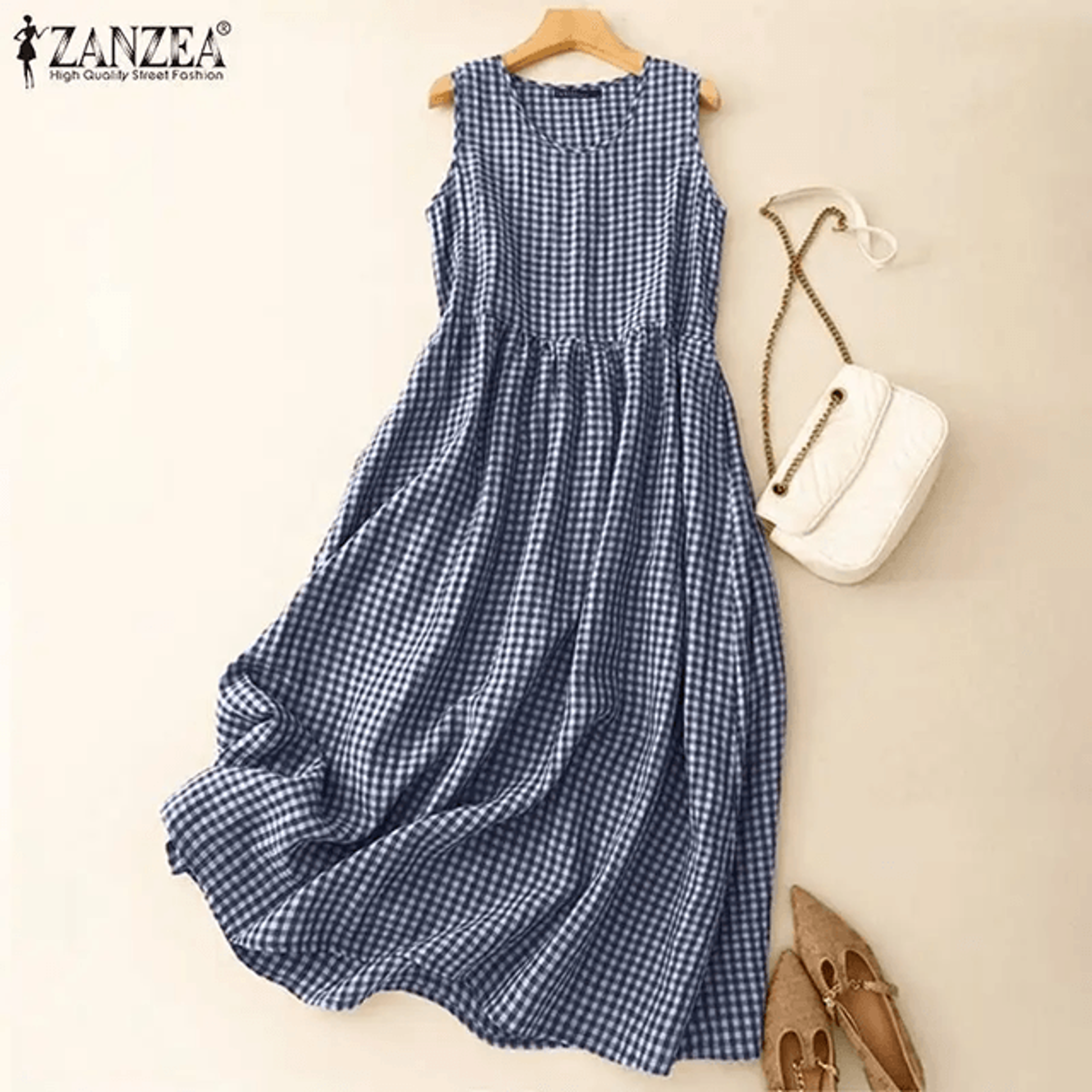 summer plaid sleeveless sundress for women