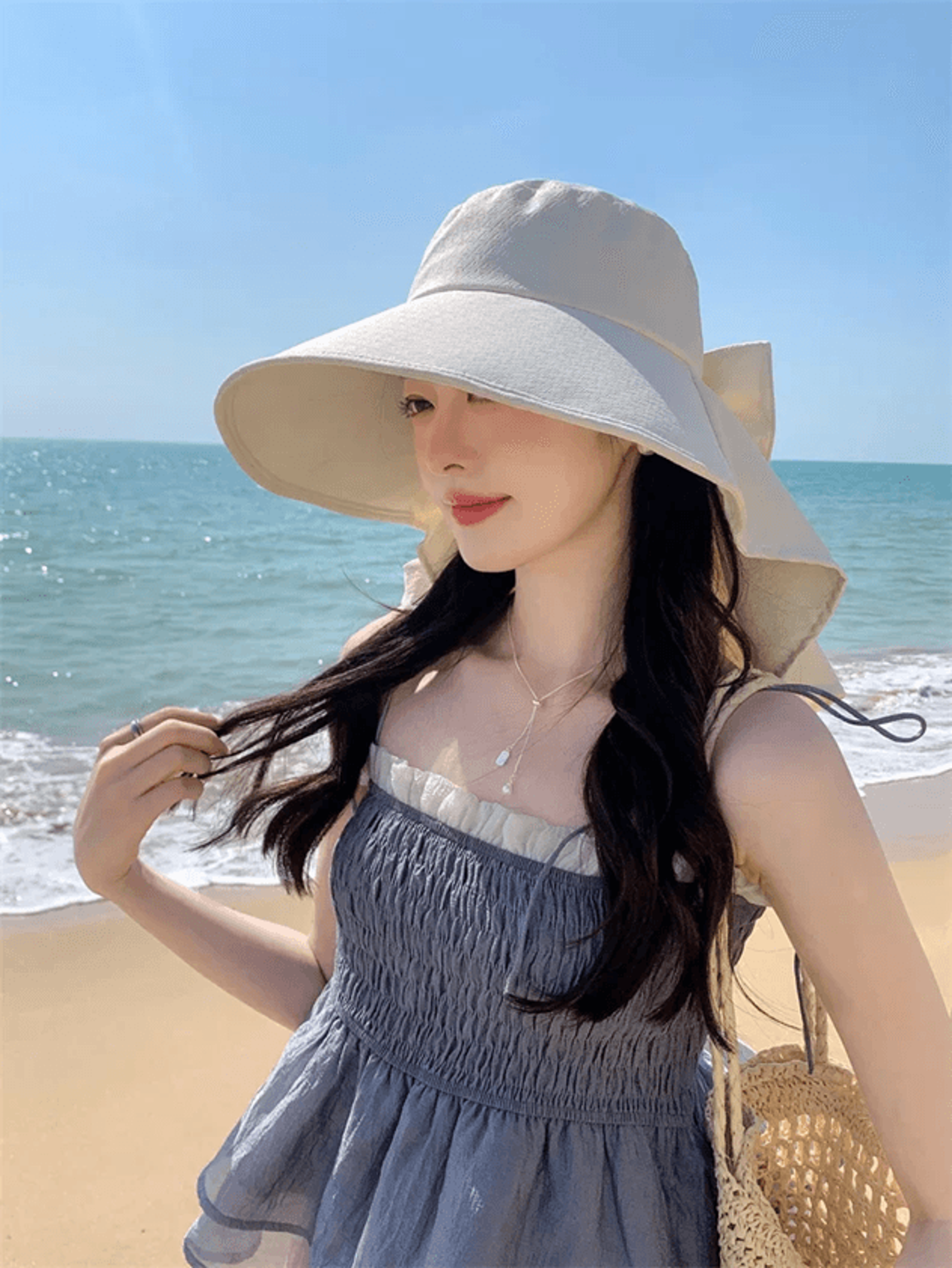 effortless korean lace wide brim sun hat with uv scarf
