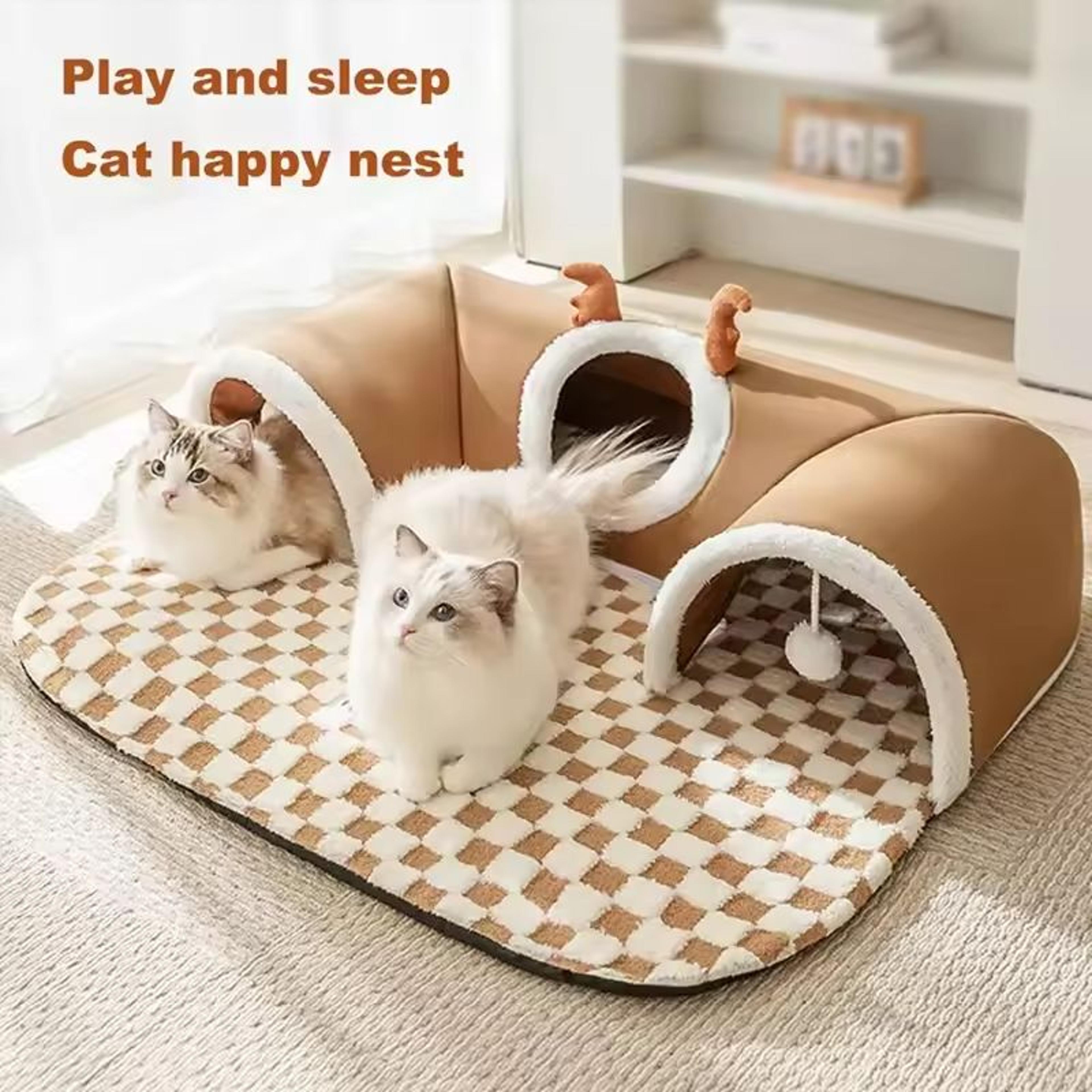 cozyantler plush cat bed with tunnel hideout