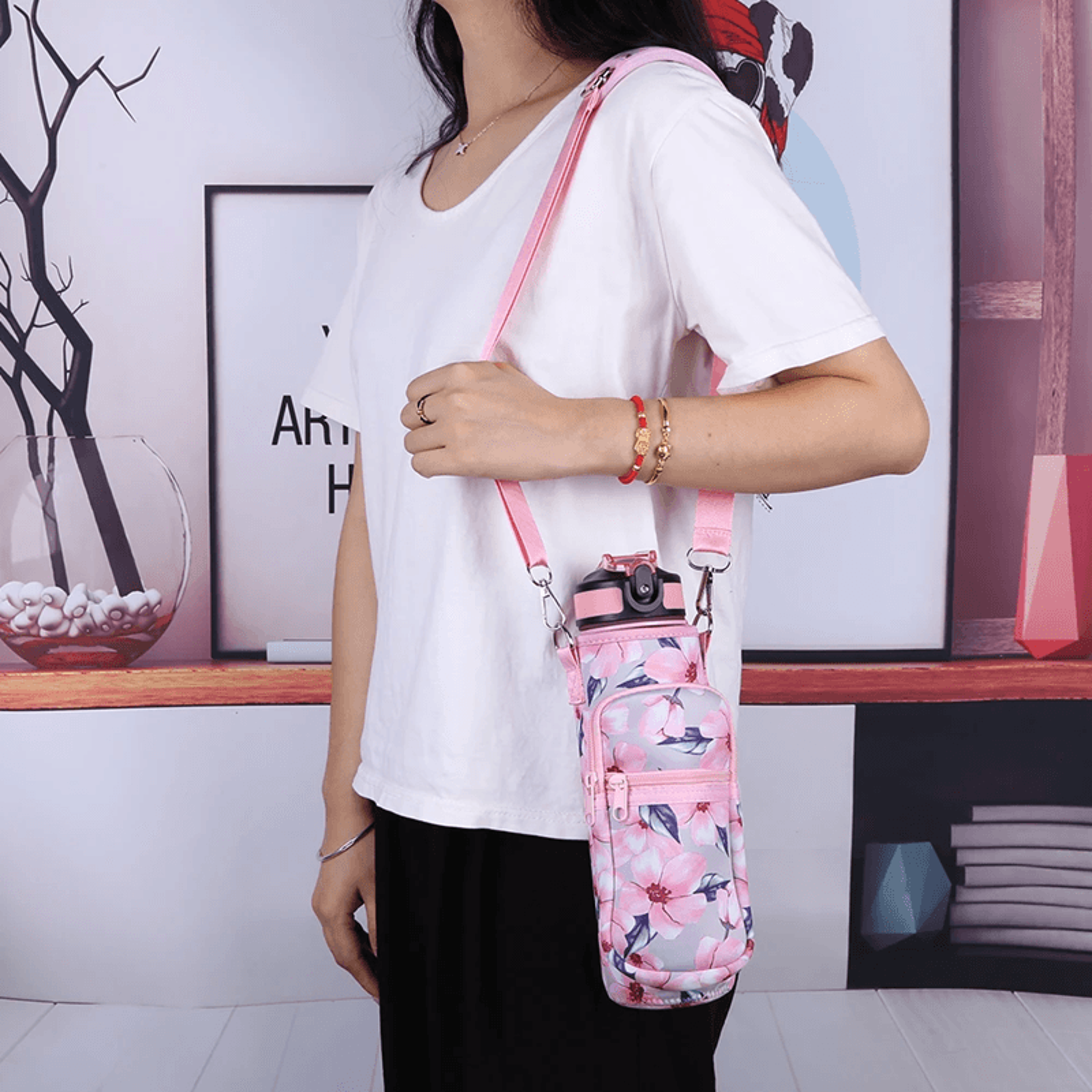 hydrago portable water bottle carrier bag neoprene sports bottle holder with strap and phone pocket