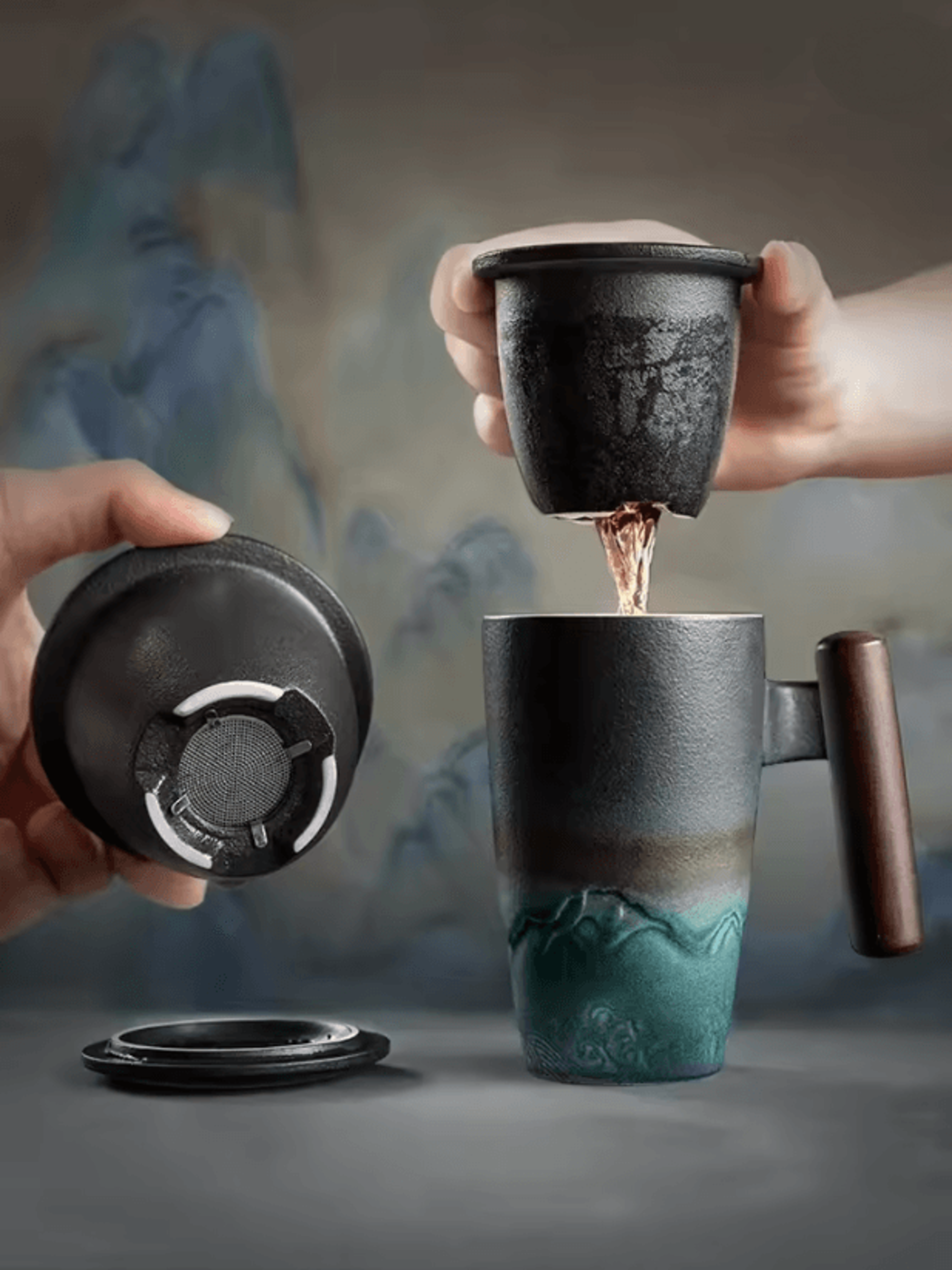 handmade ceramic coffee mug large retro tea cup