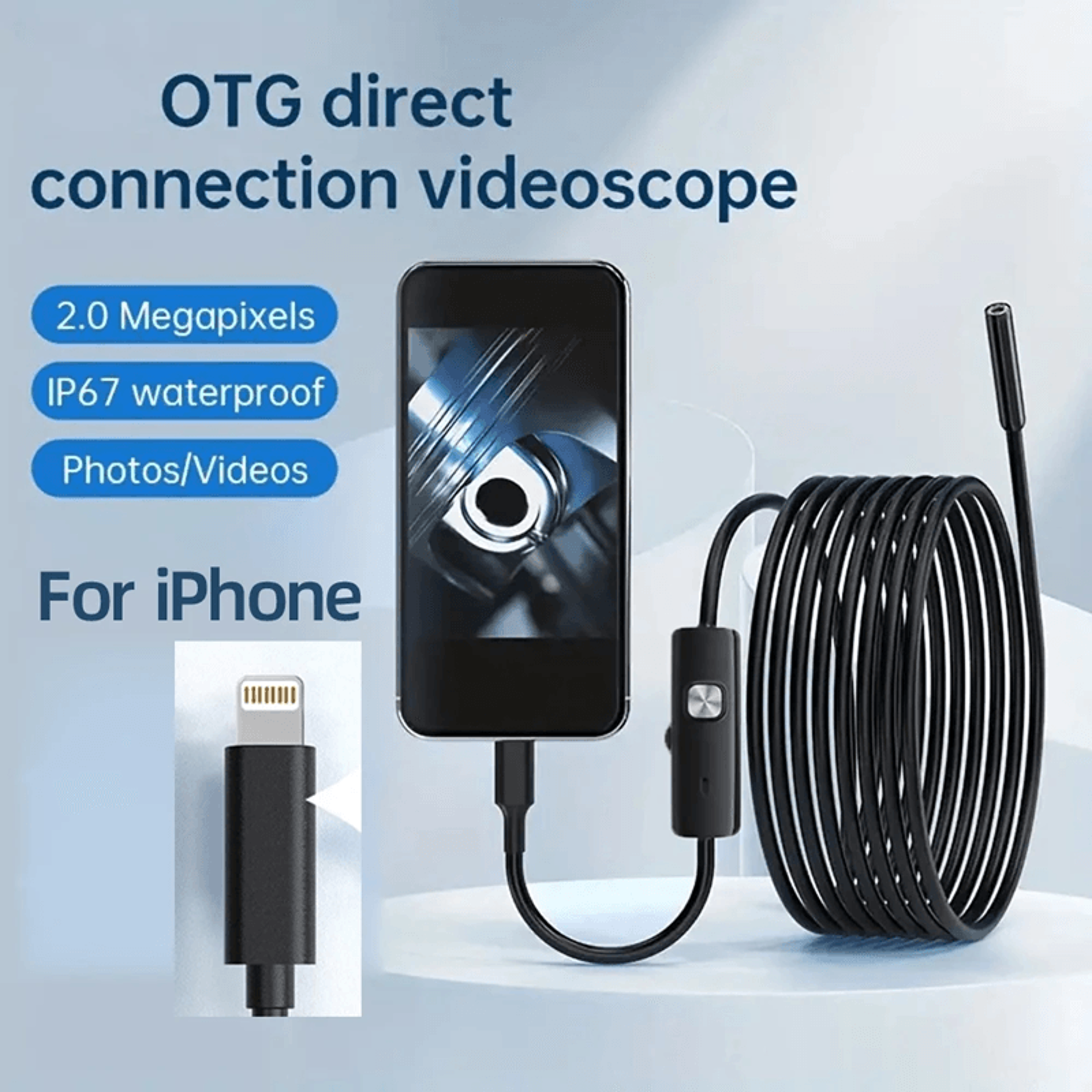waterproof endoscope camera for iphone with 8 led borescope for car and home inspection