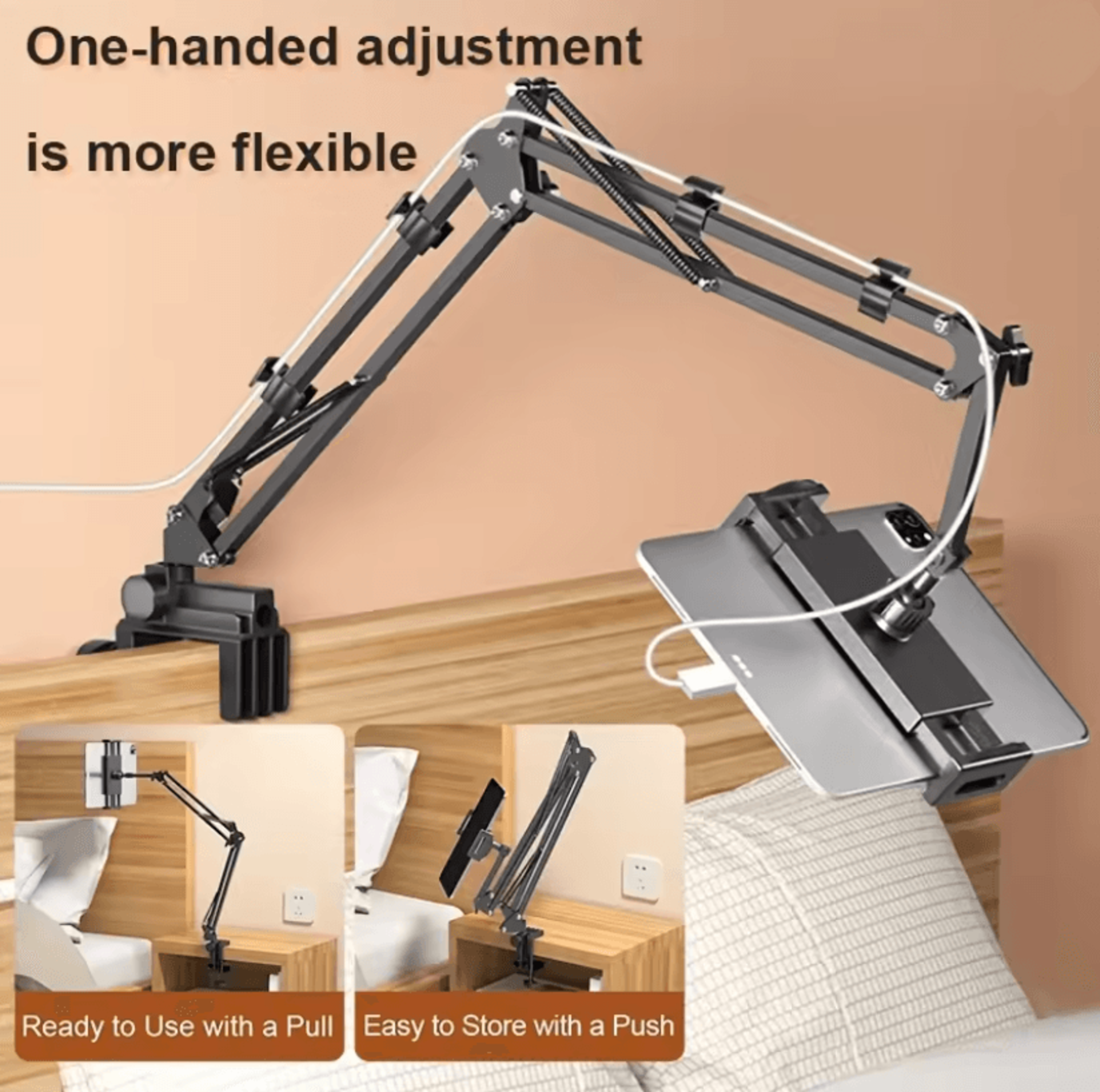 flexiarm adjustable tablet holder with rotatable long arm clamp