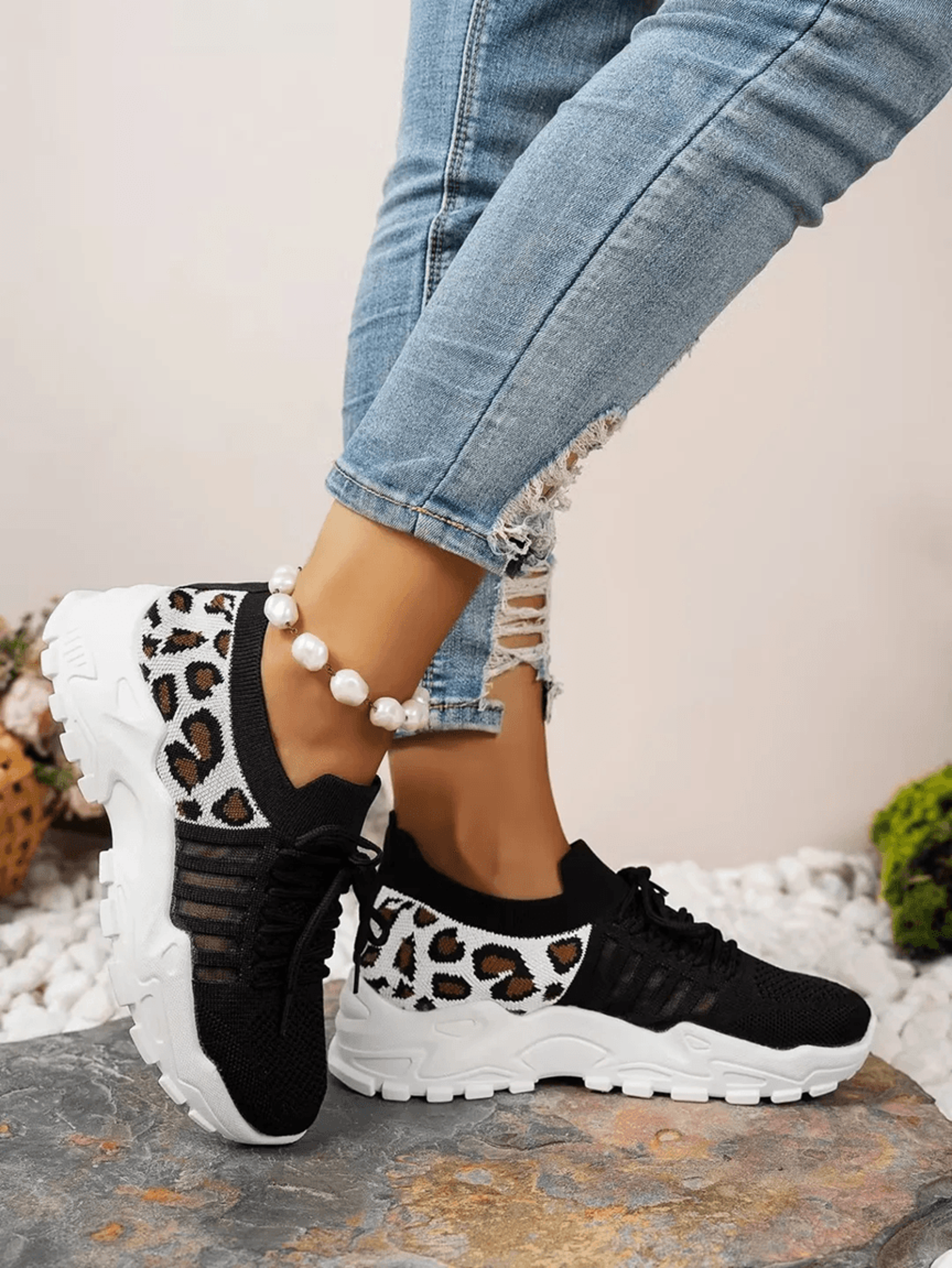 leopard print womens sneakers lightweight breathable casual shoes