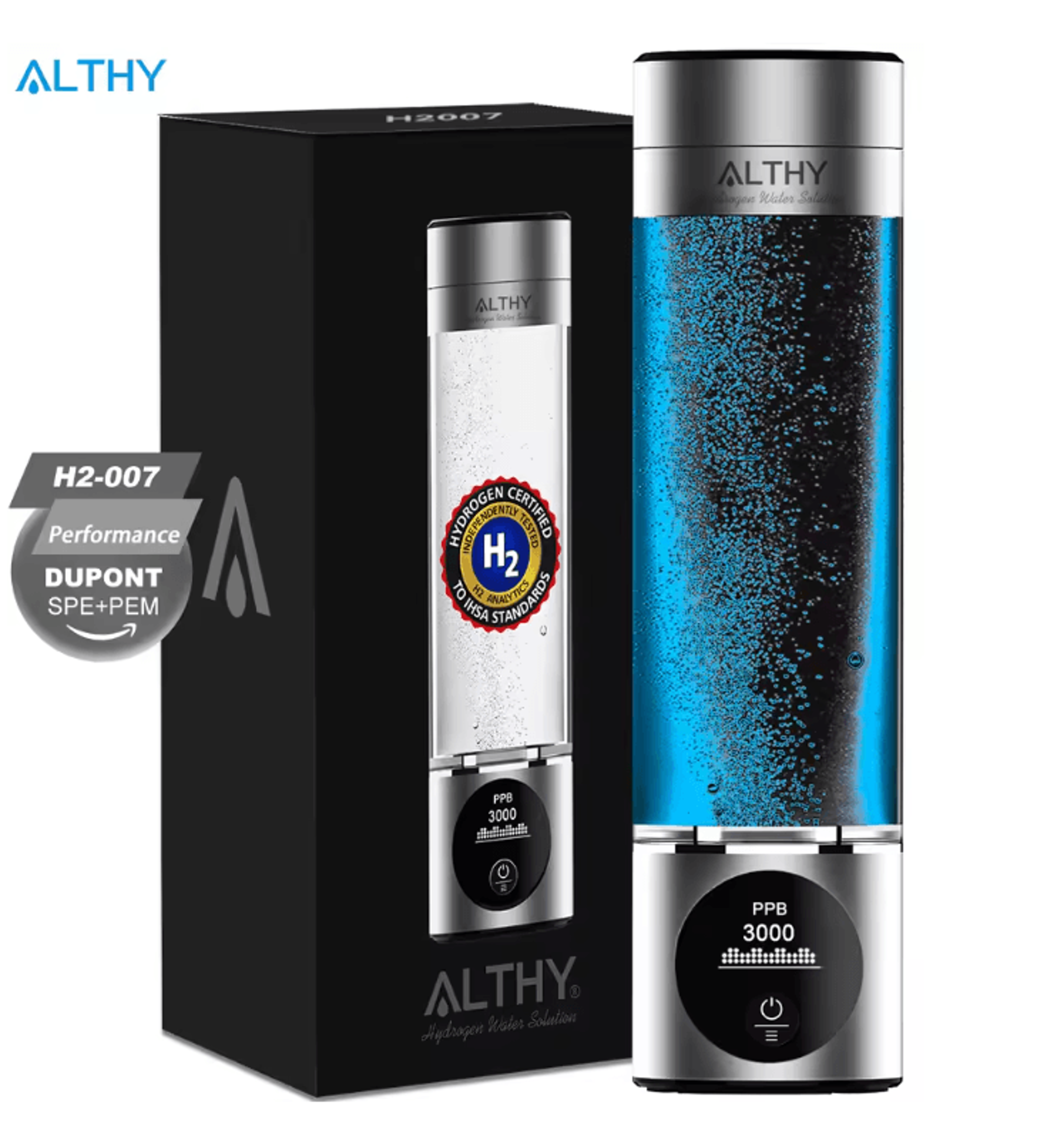 althy hydrogen water generator bottle with spe pem technology and h2 inhalation