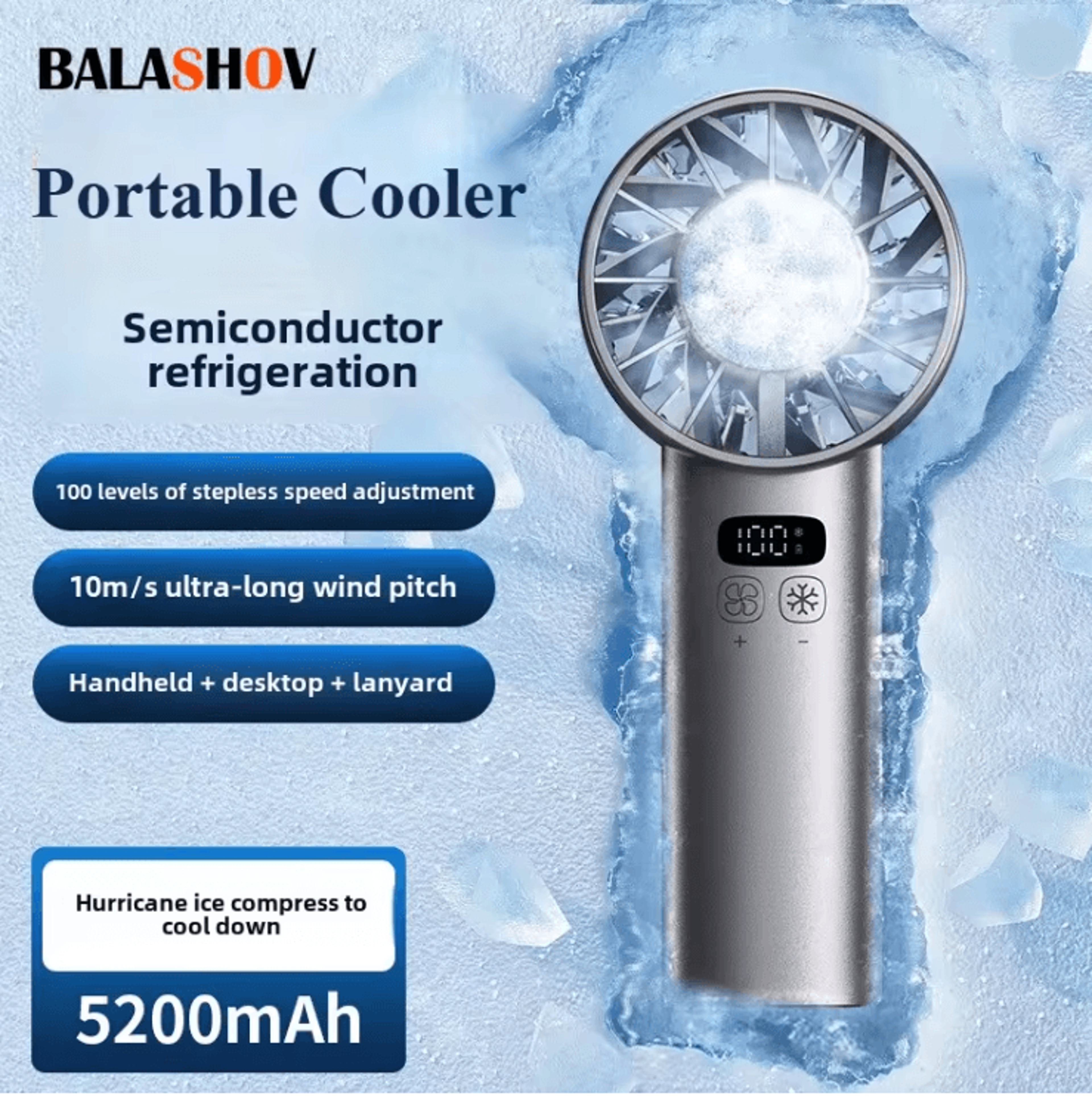 chillbreeze portable handheld fan with ice compress and usb rechargeable power