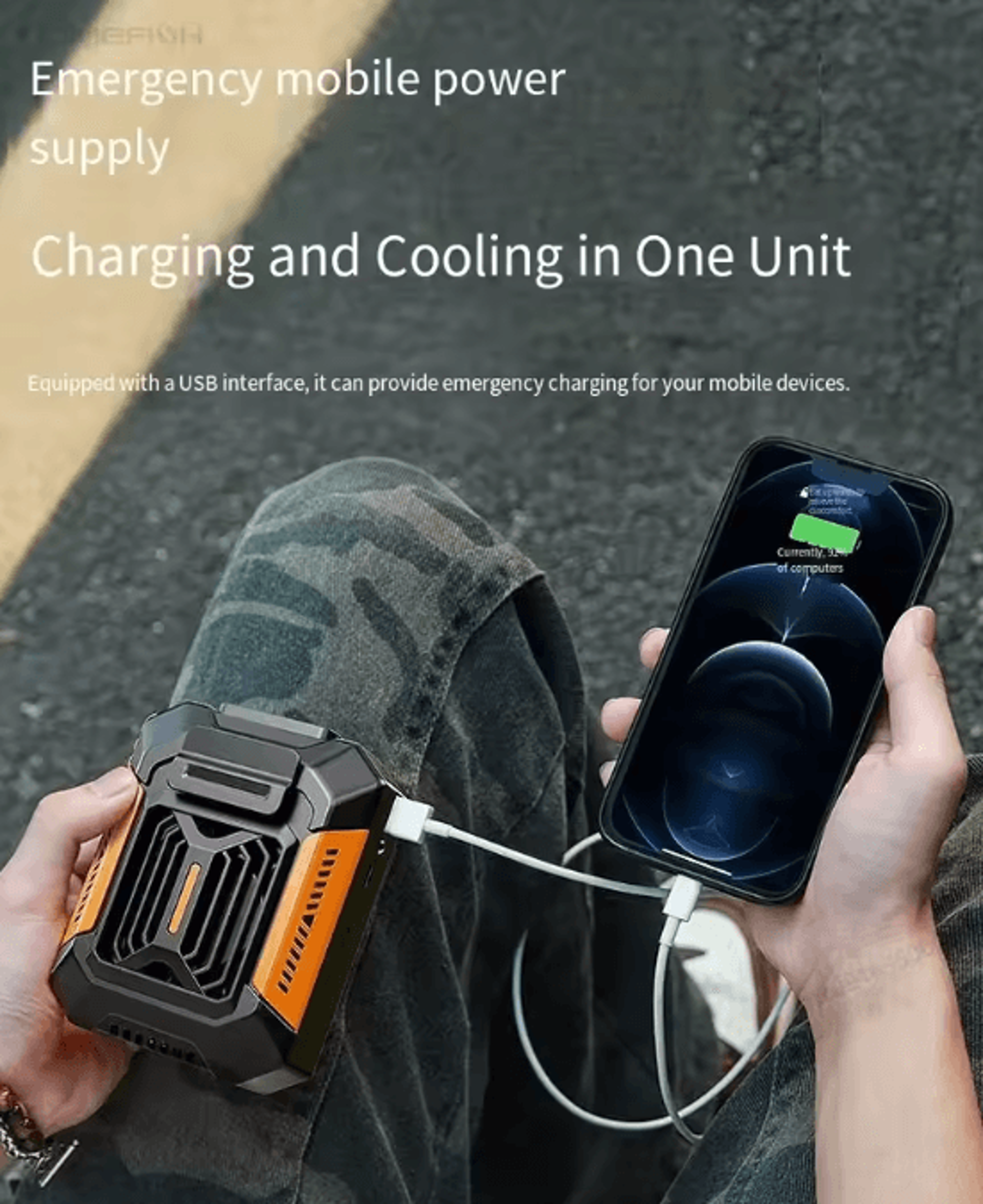 airgo personal belt clip fan with power bank and flashlight