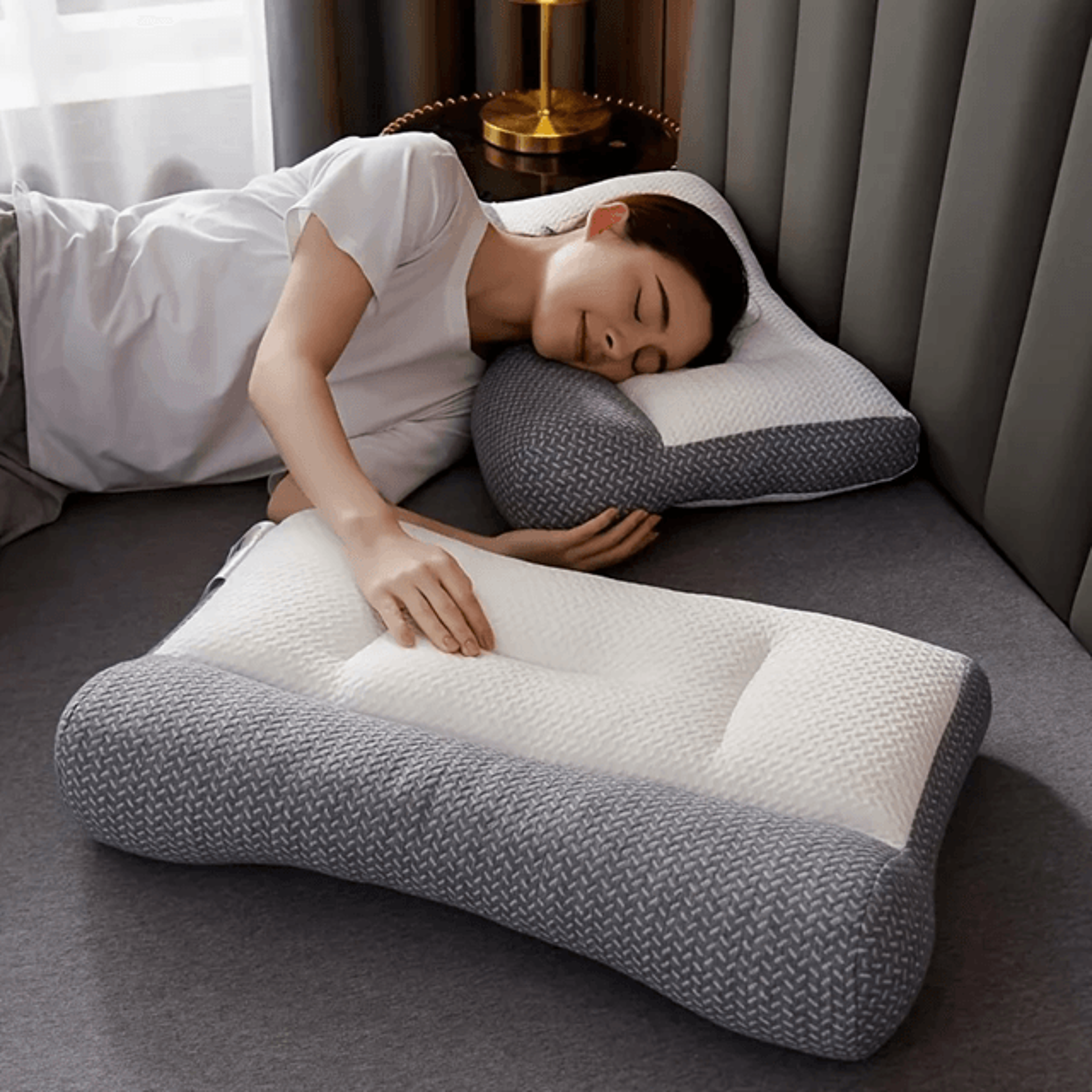 breathable knitted neck support pillow for all season comfort and better sleep
