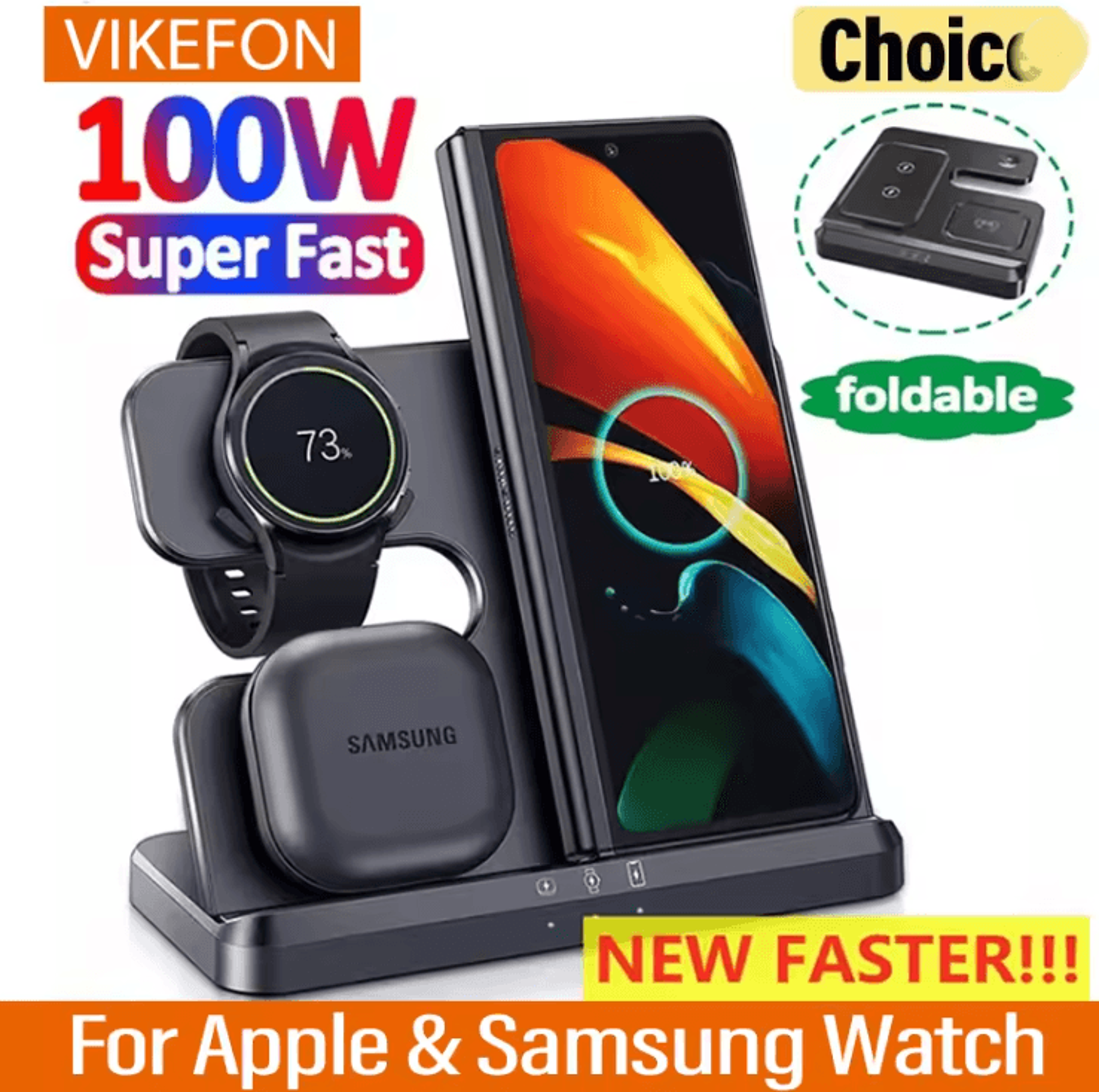 3 in 1 wireless charger stand with fast charging dock for samsung devices