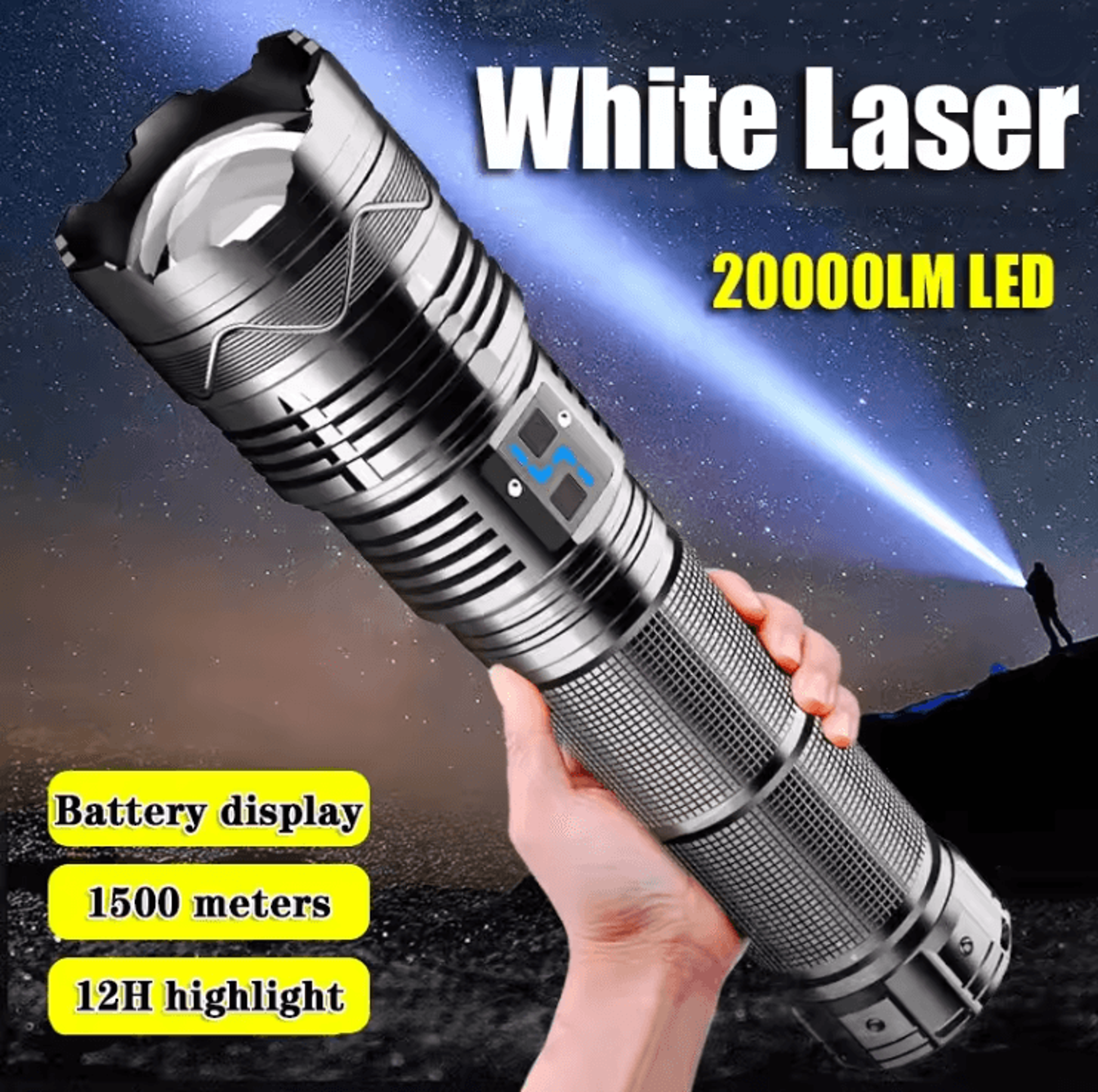 high power laser flashlight with super bright led spotlight and long range zoom