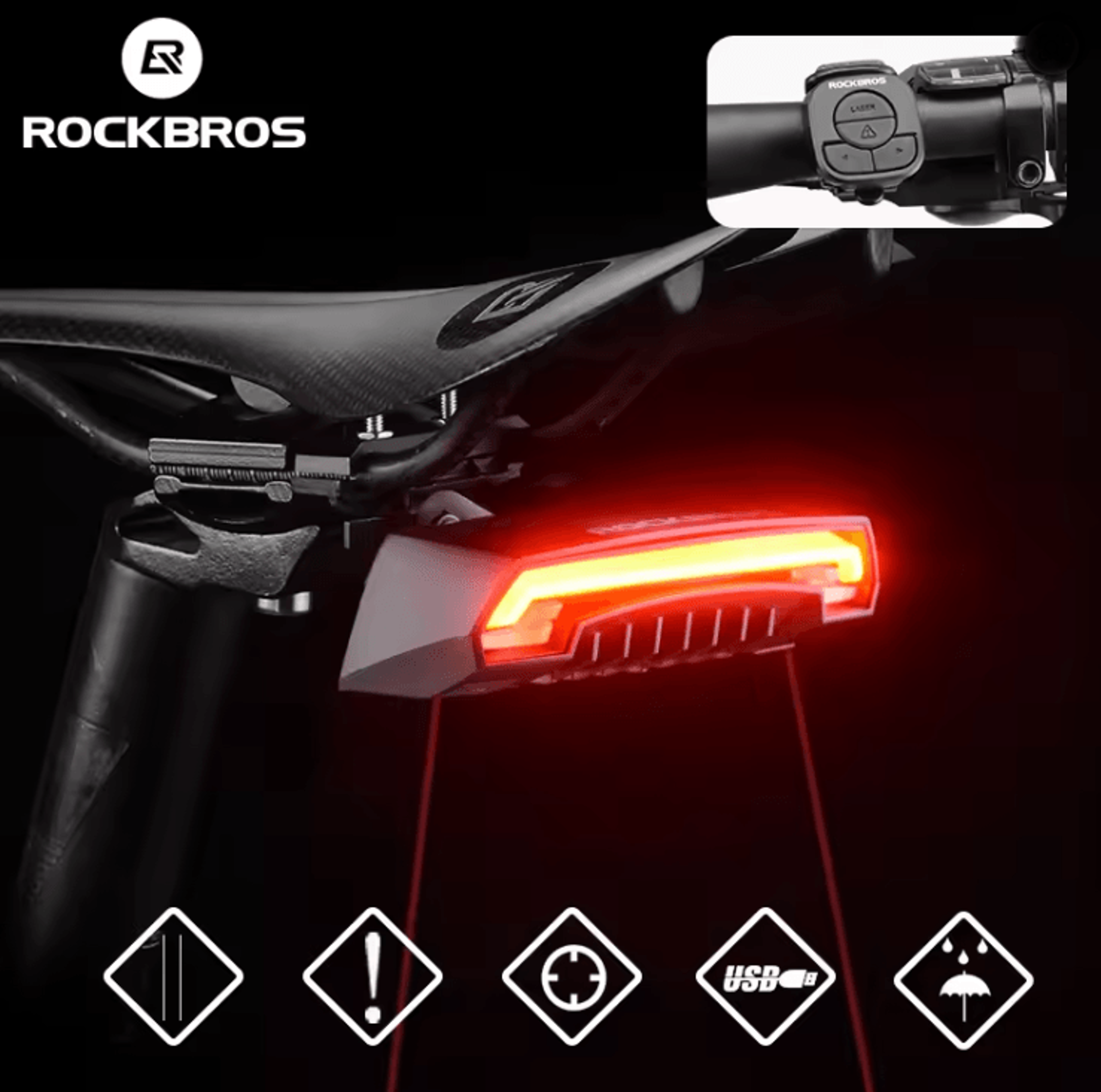 rockbros wireless bike tail light usb rechargeable waterproof rear lamp with remote turn signals