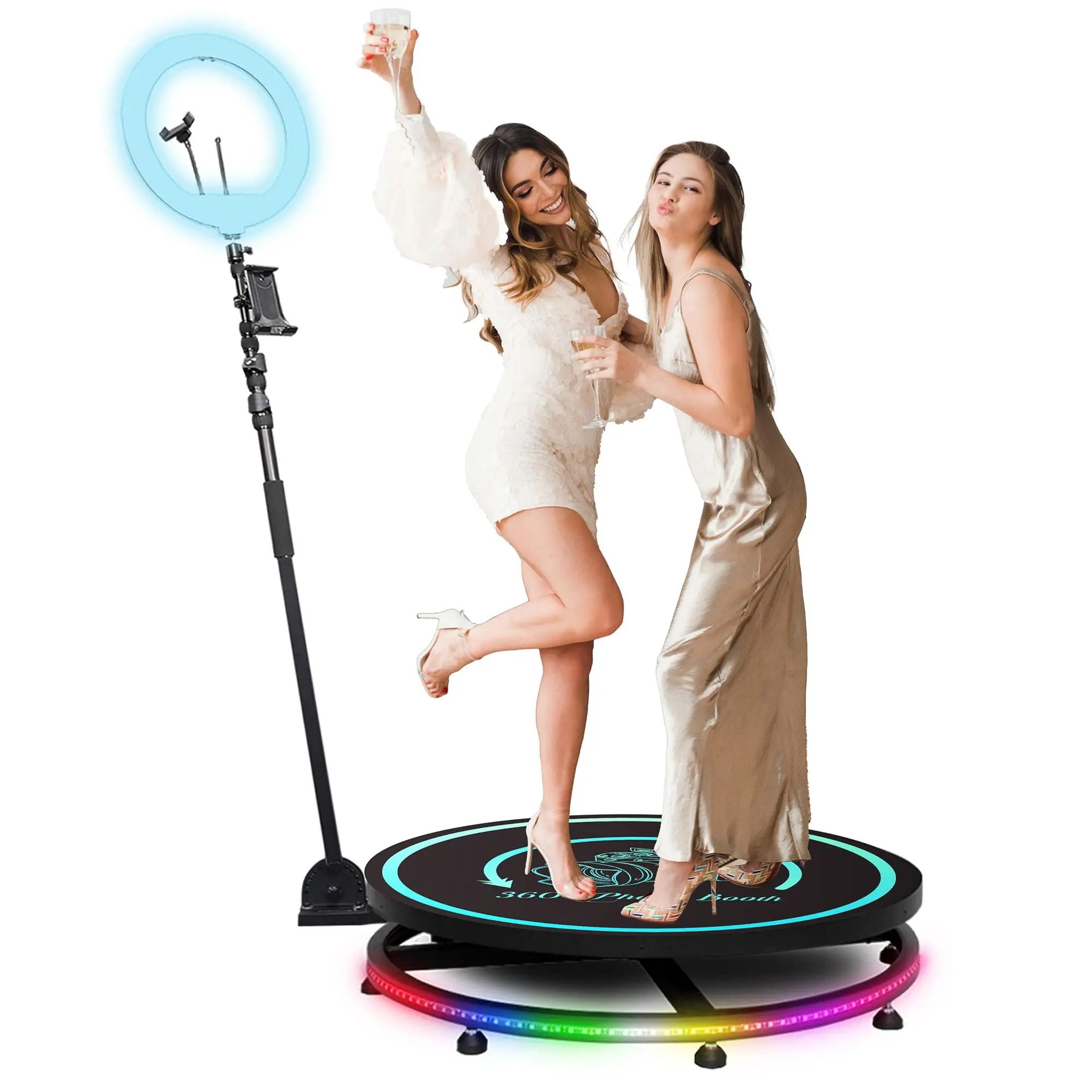 chacktok 360 photo booth machine with auto spin remote and custom logo app