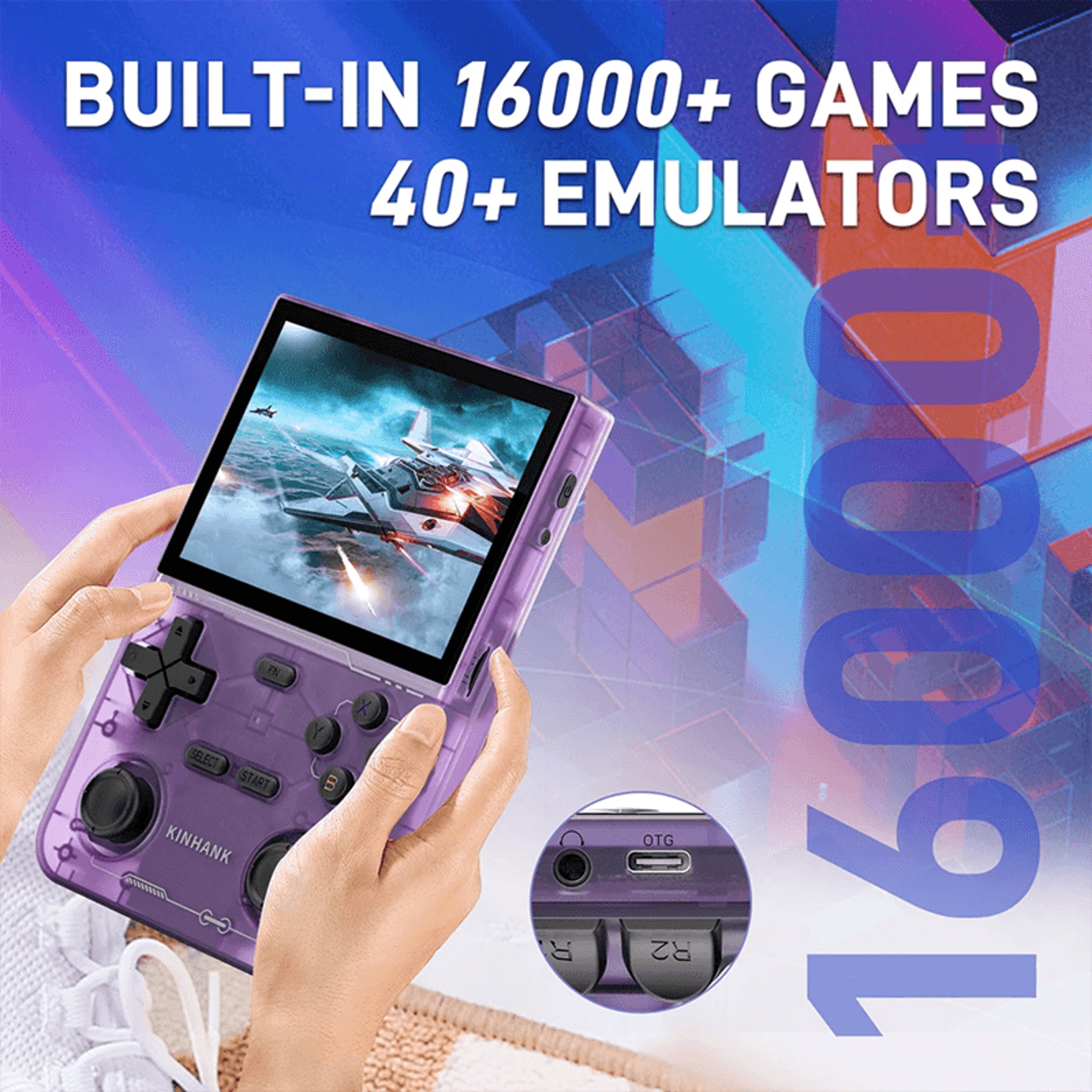 kinhank k36 retro handheld game console with ips screen and 16000 games