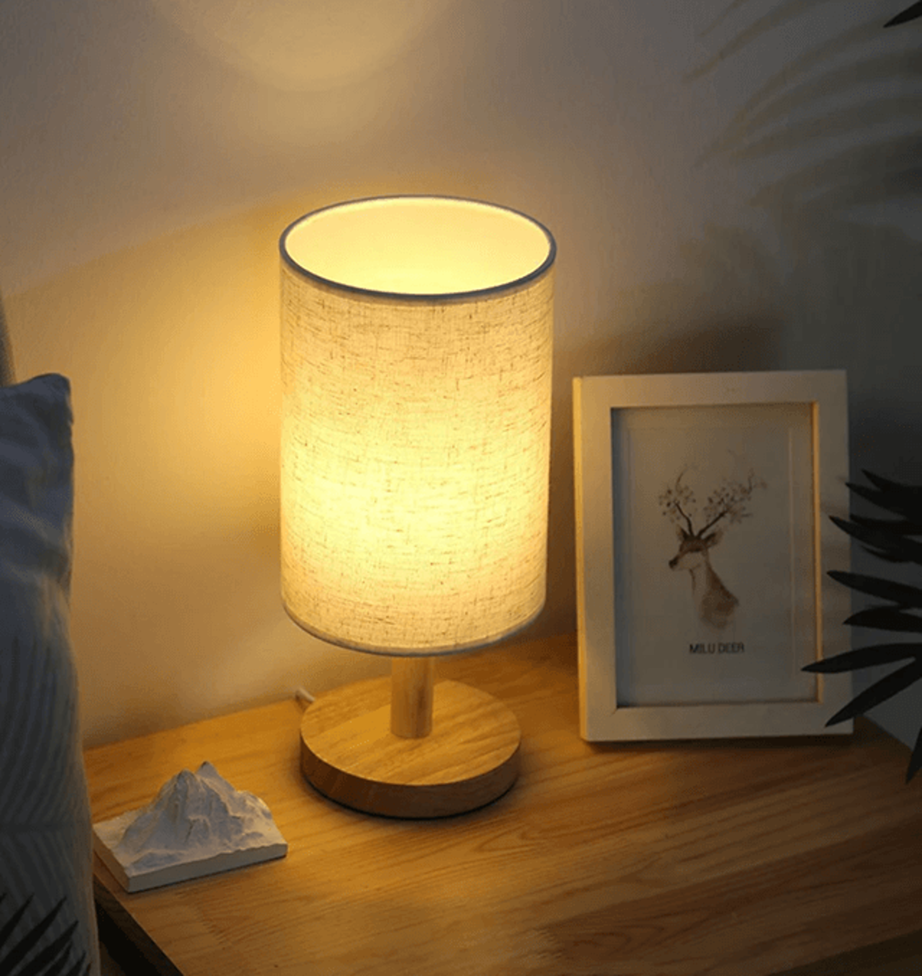 led table lamp with fabric shade for bedroom and bedside lighting