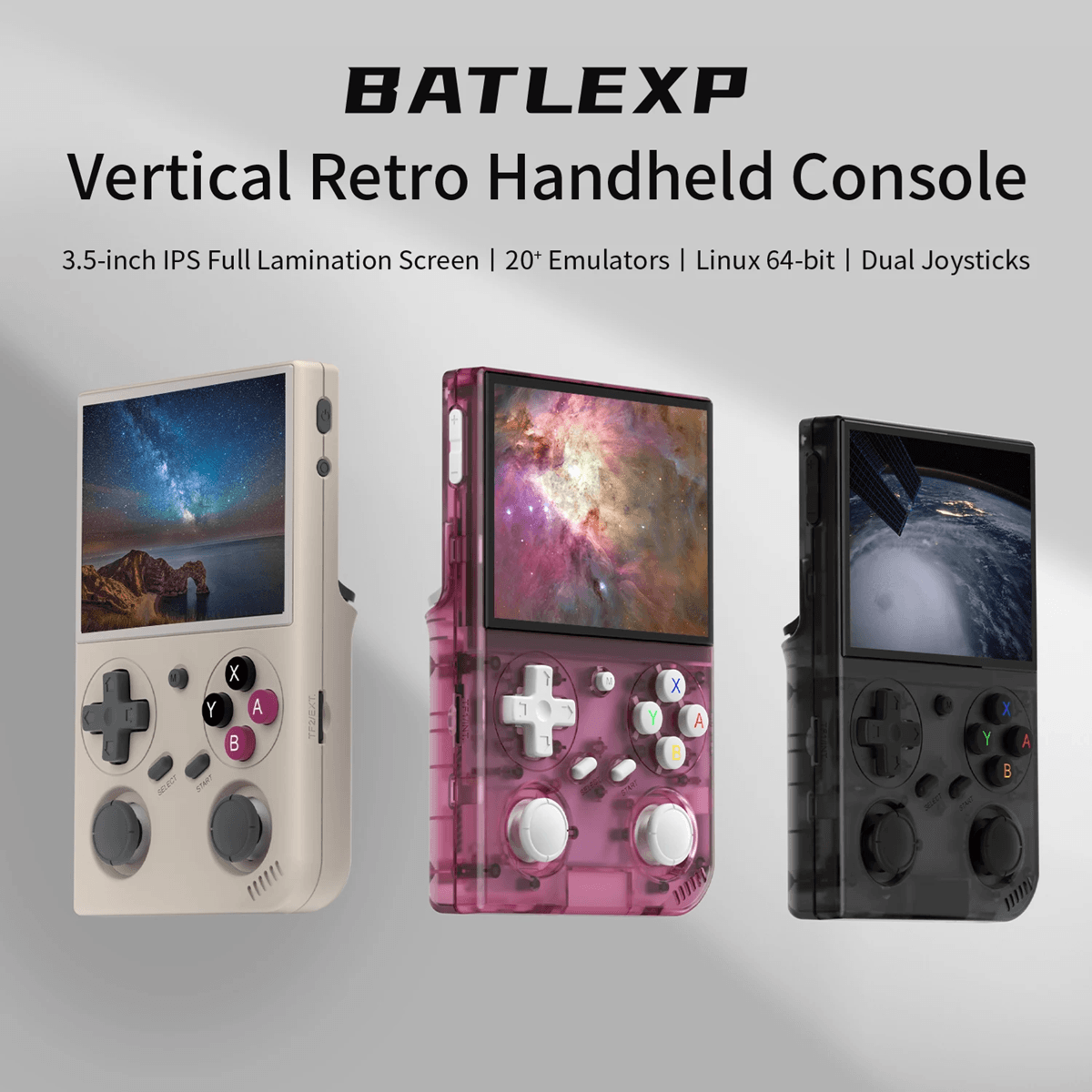 batlexp g350 retro handheld game console with ips screen and dual joysticks