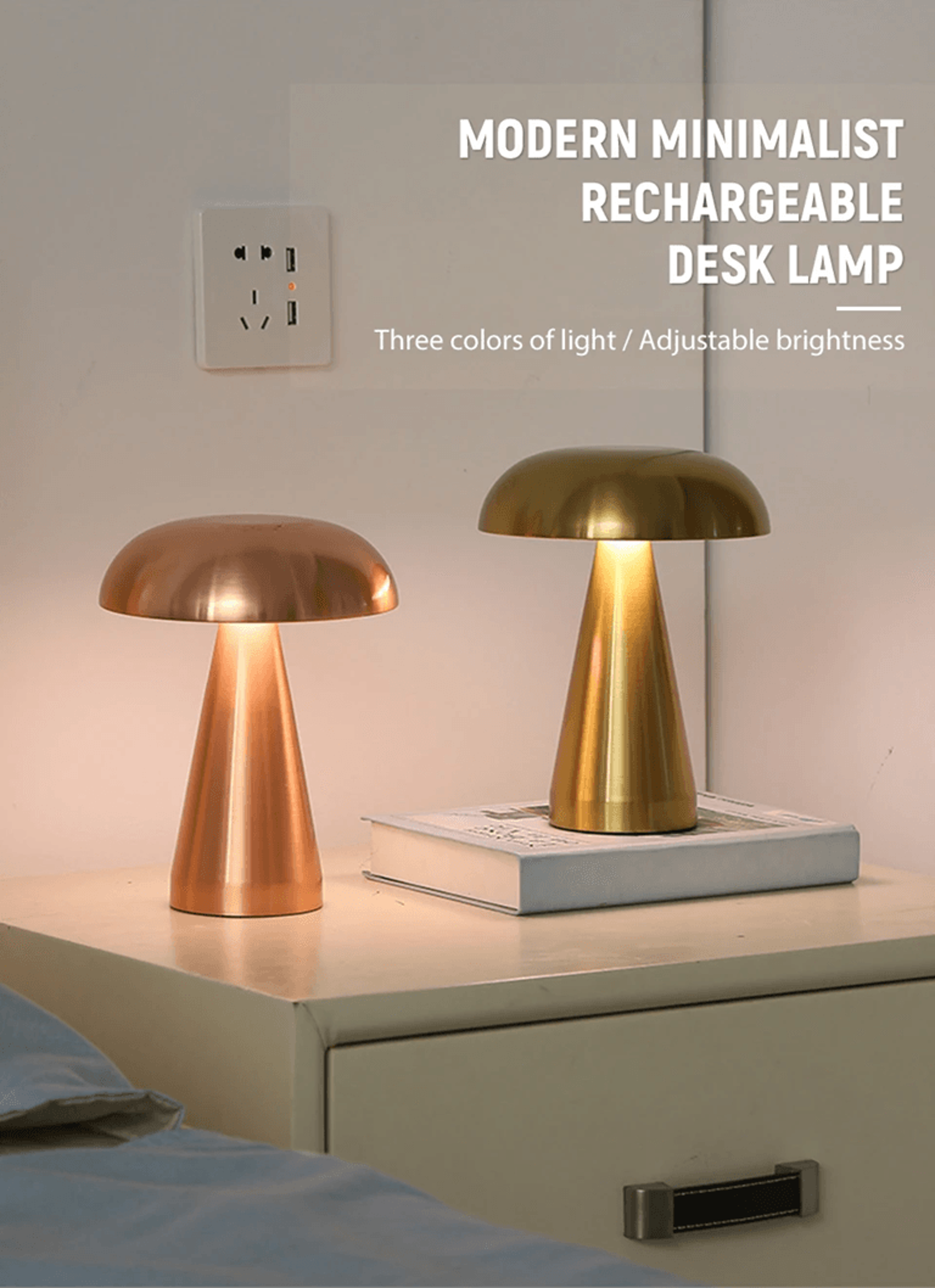 retro rechargeable mushroom led table lamp warm touch sensor nightlight