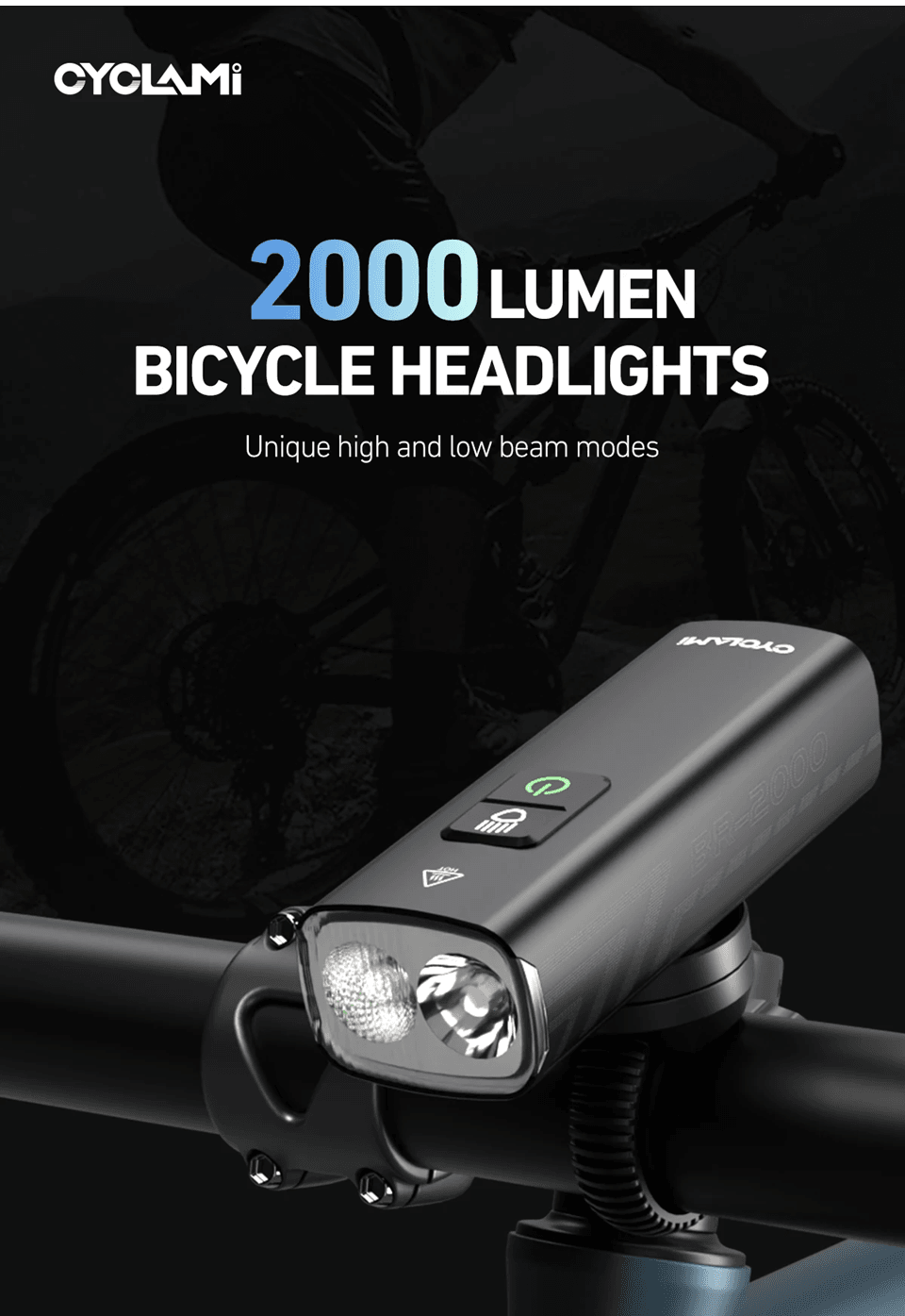 cyclami 2000 lumens bike headlight usb rechargeable front bicycle light with aluminum alloy body