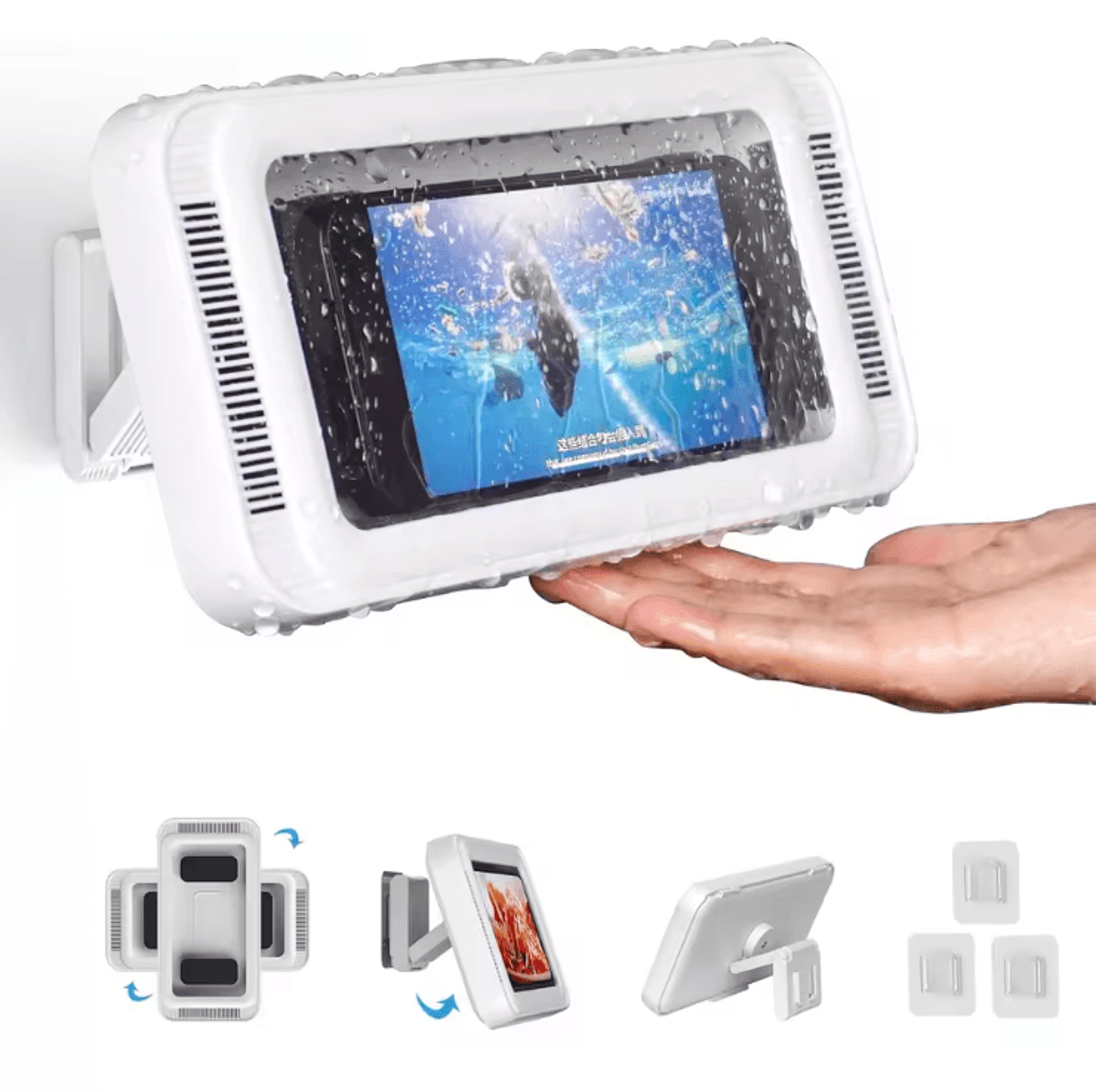 waterproof shower phone holder with speaker and 480 degree rotation