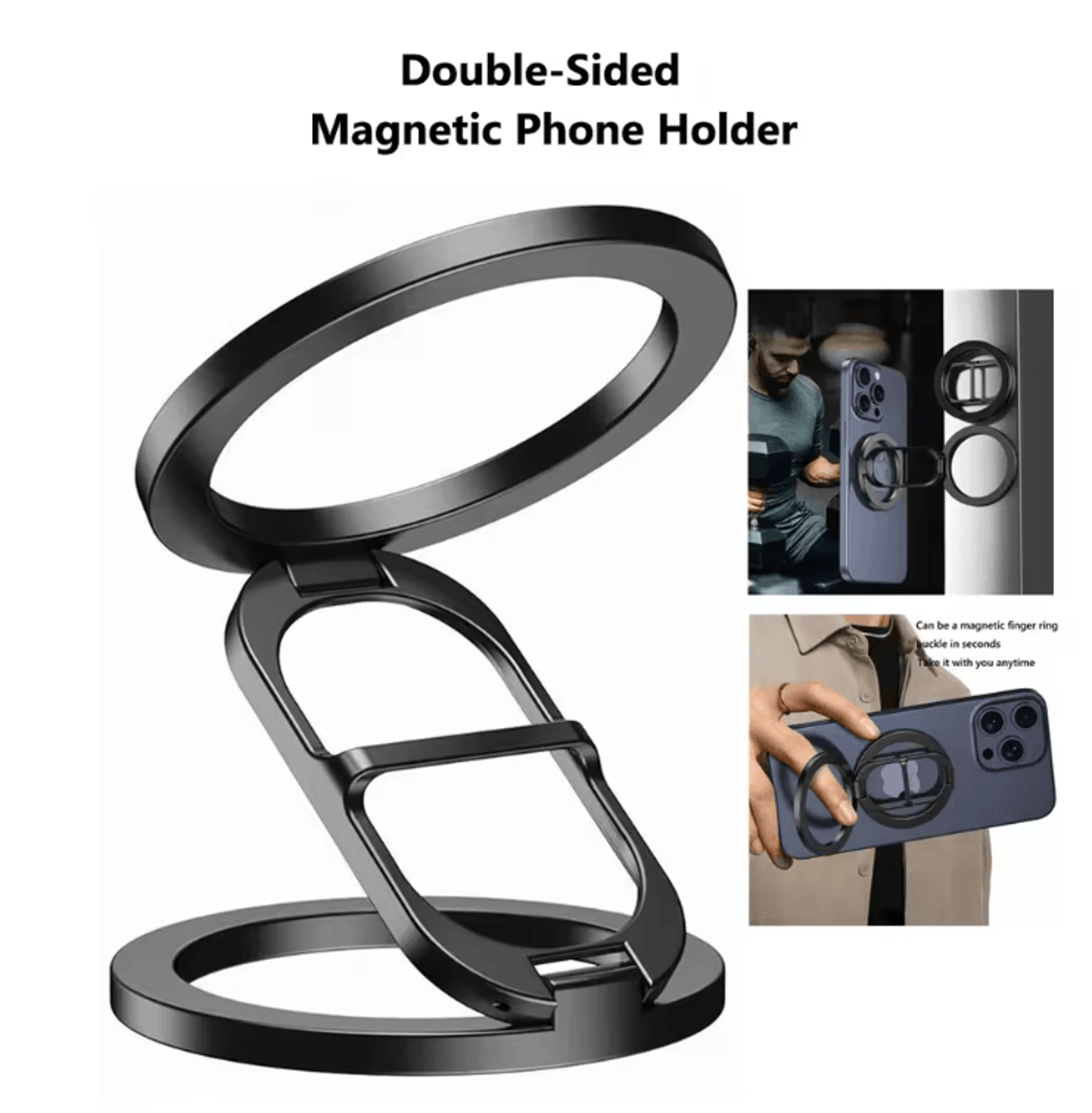 double sided magnetic phone stand with magsafe ring holder and kickstand