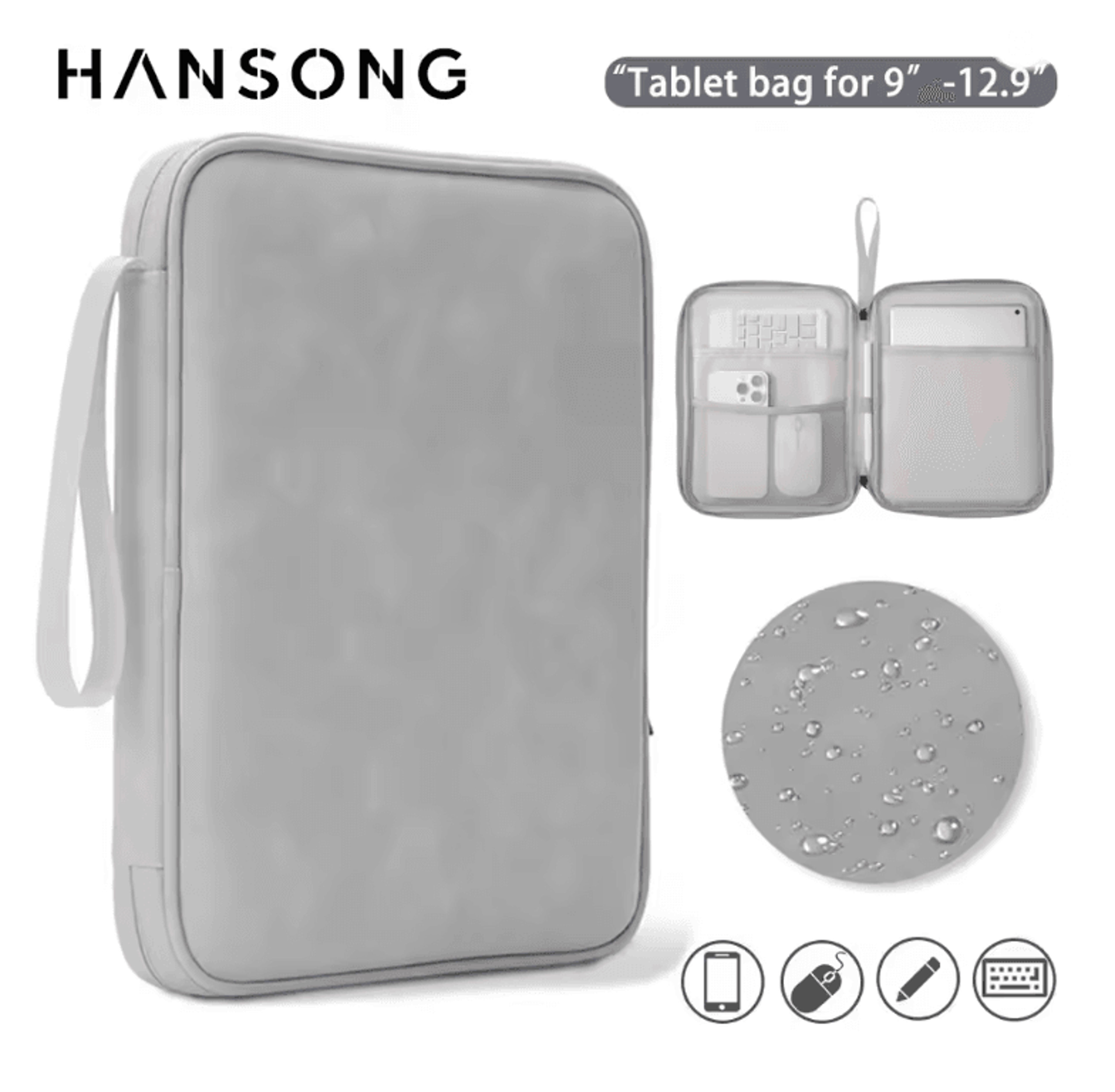 waterproof tablet sleeve bag with zipper pouch for ipad pro and ipad air