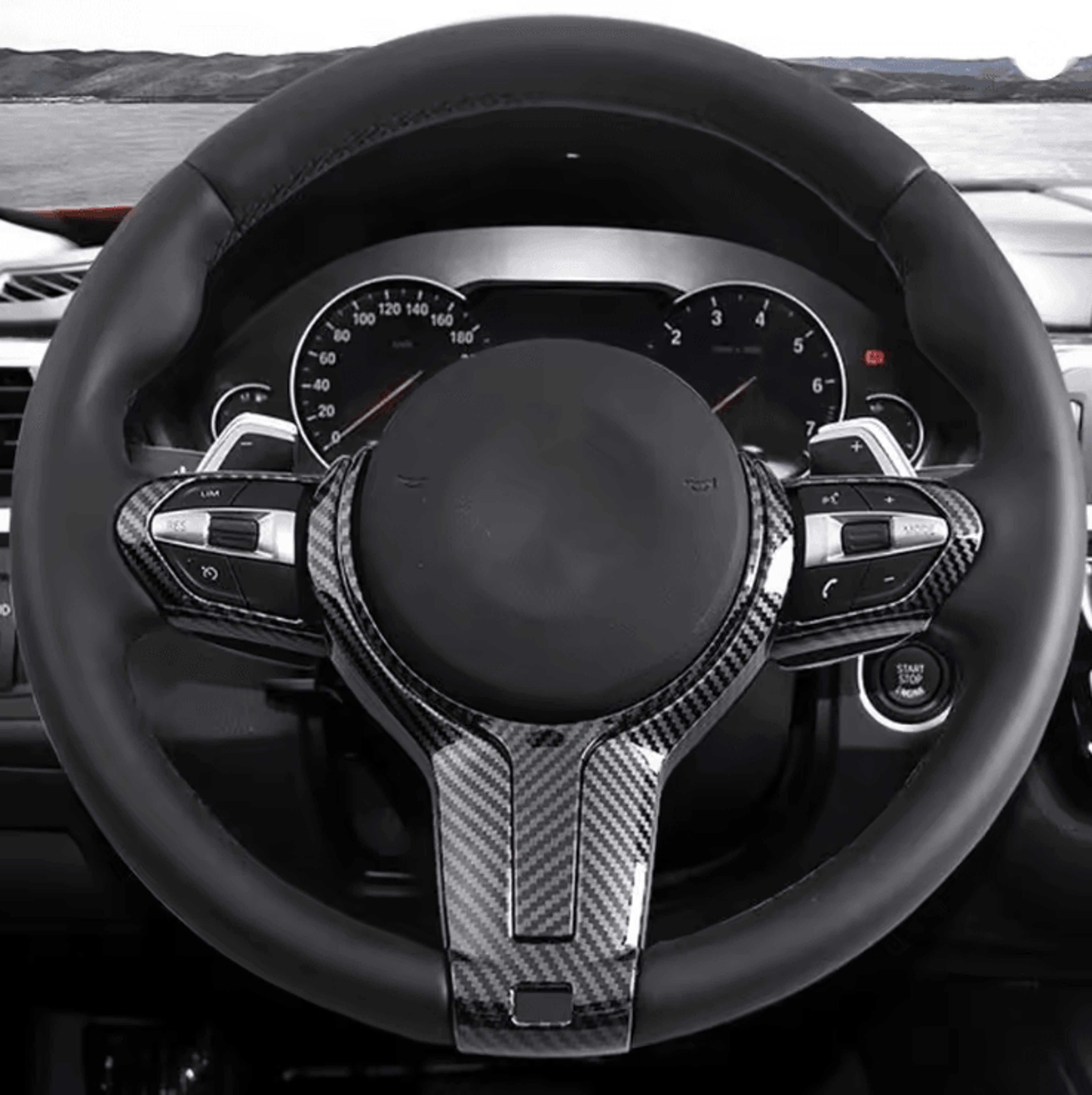 carbon texture steering wheel cover trim for bmw f series interior upgrade