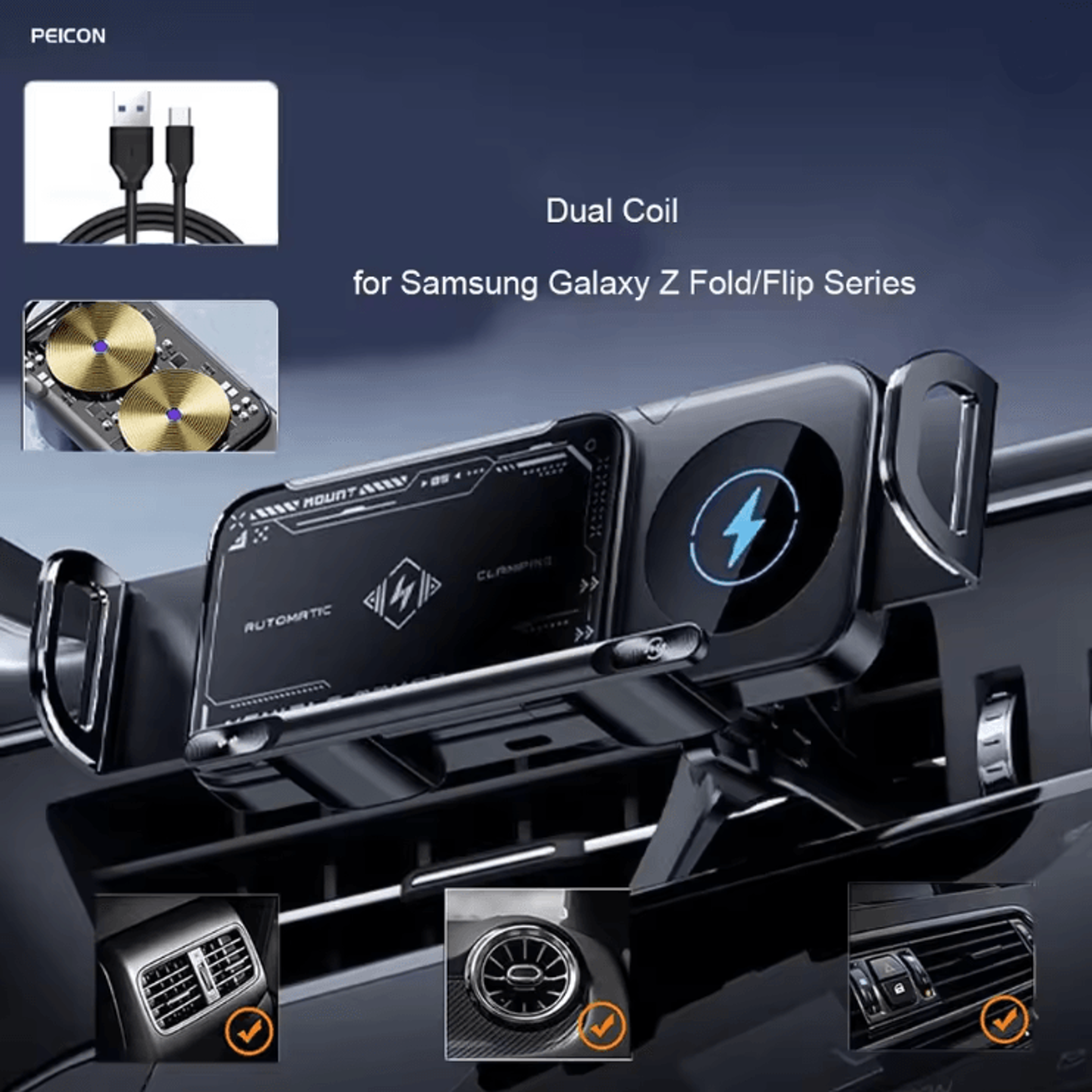 wireless car charger mount for samsung galaxy and fold series