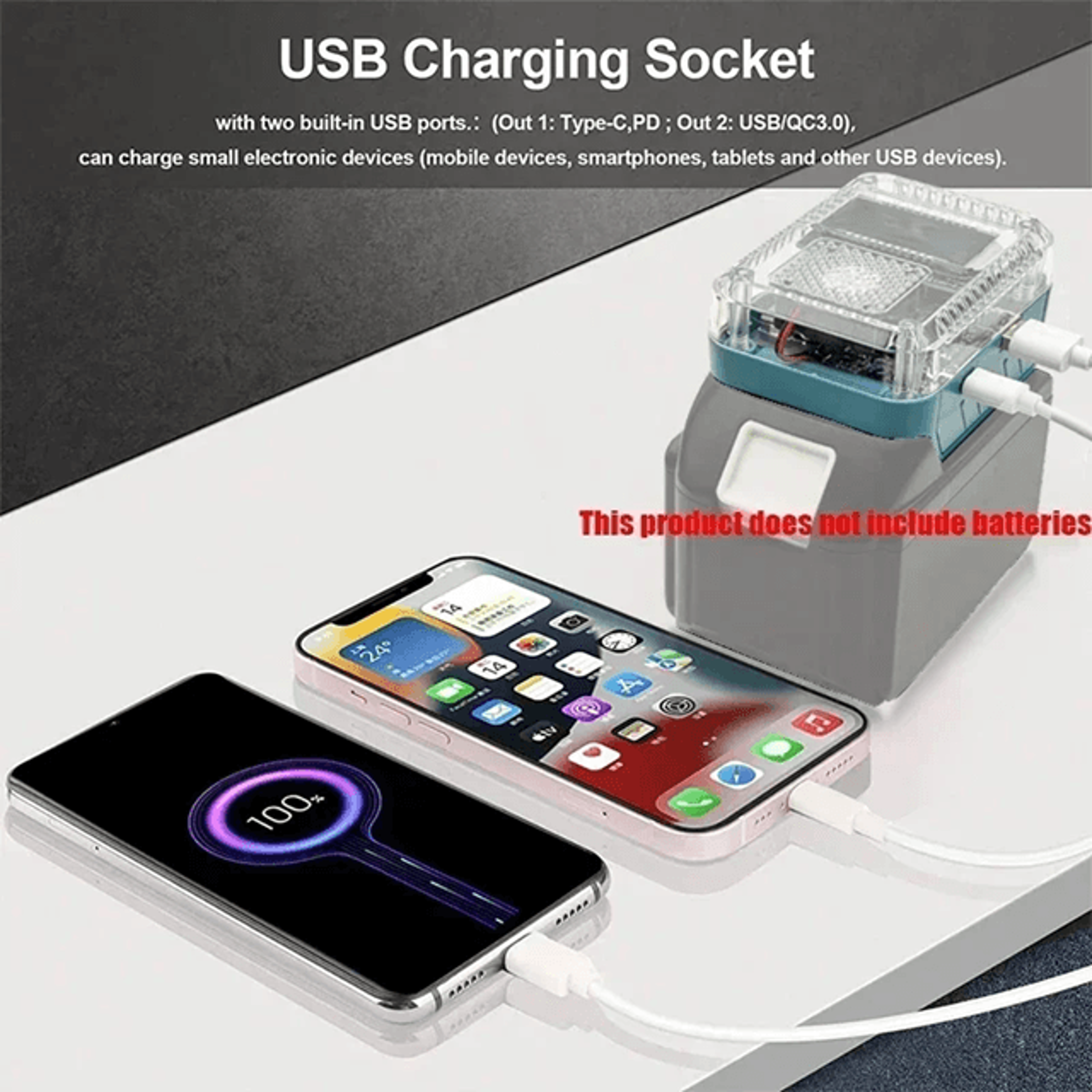digital display lithium battery adapter converter with usb c power bank