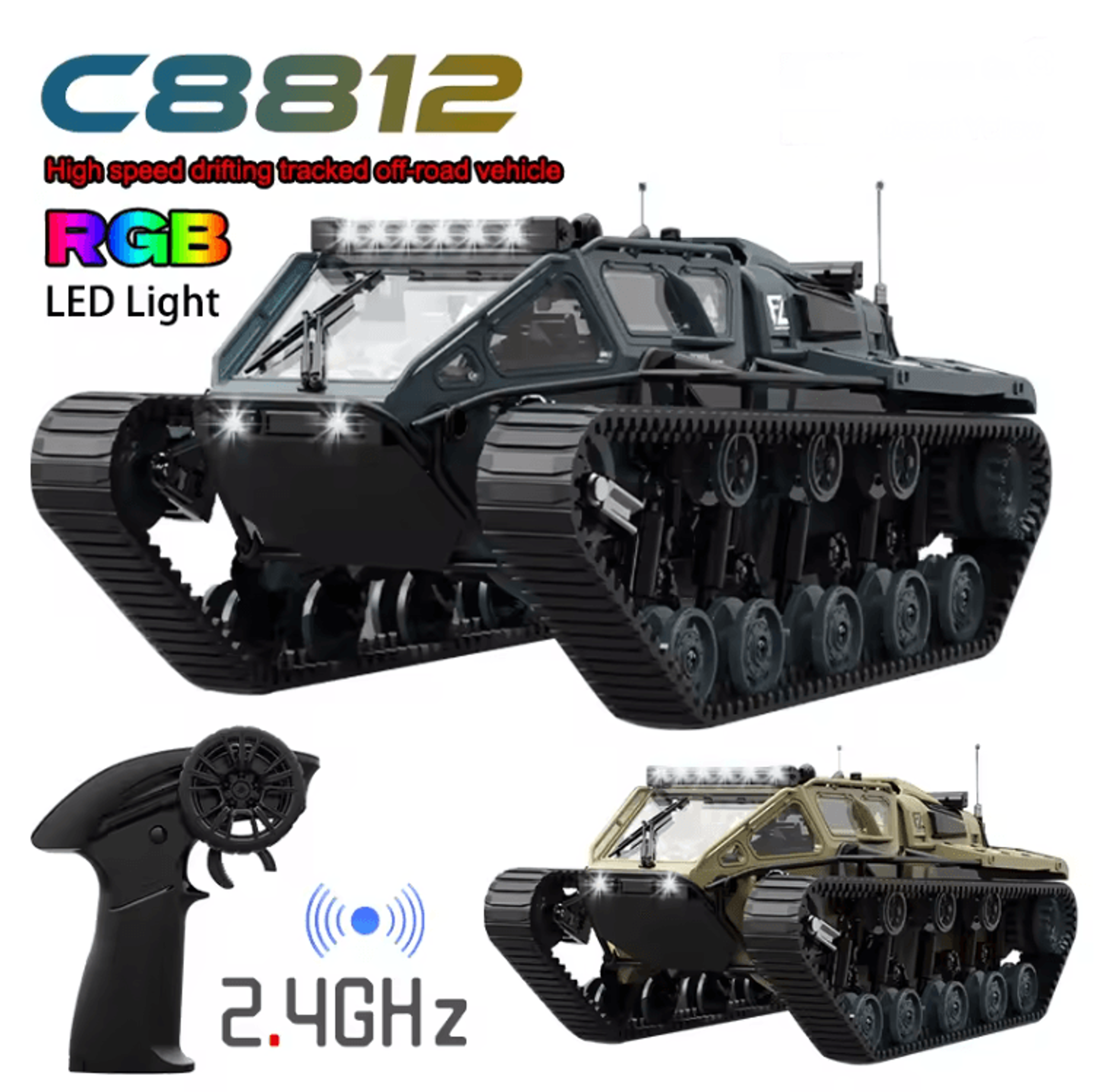 jjrc c8812 rc tracked tank with led lights full scale model