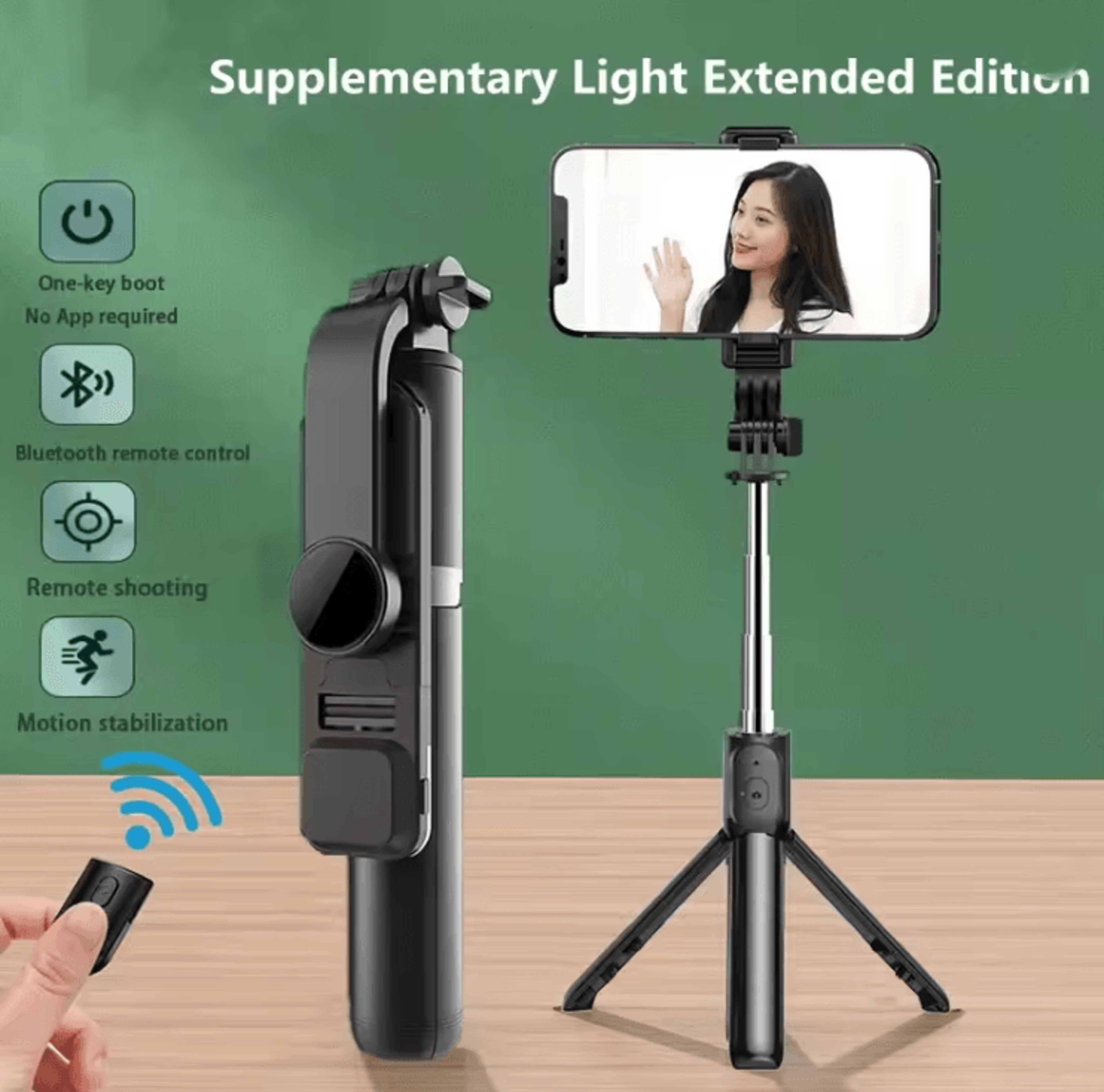 bluetooth selfie stick tripod with led fill light and wireless remote