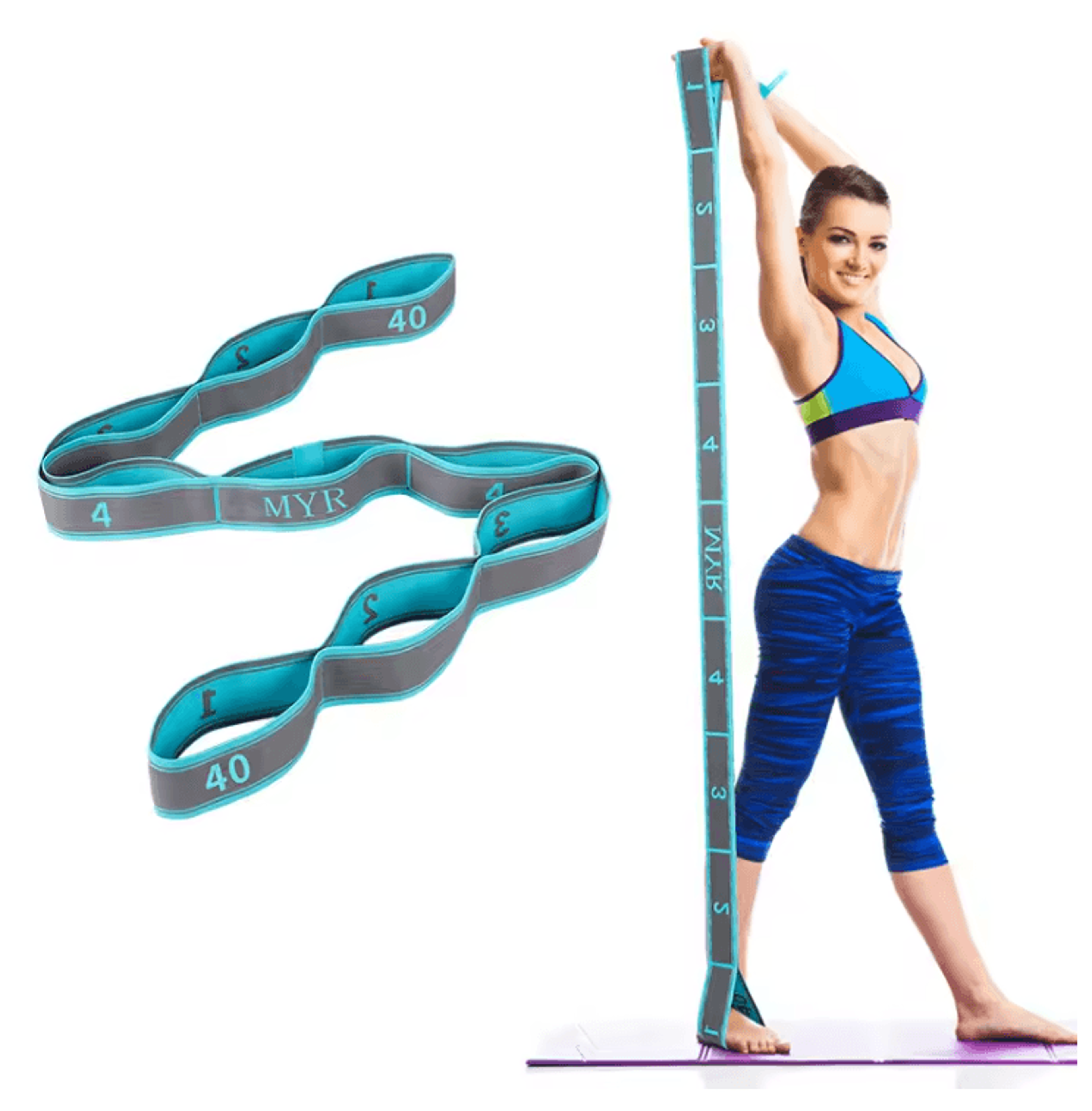 elastic yoga stretching strap with loops for flexibility training and full body stretching