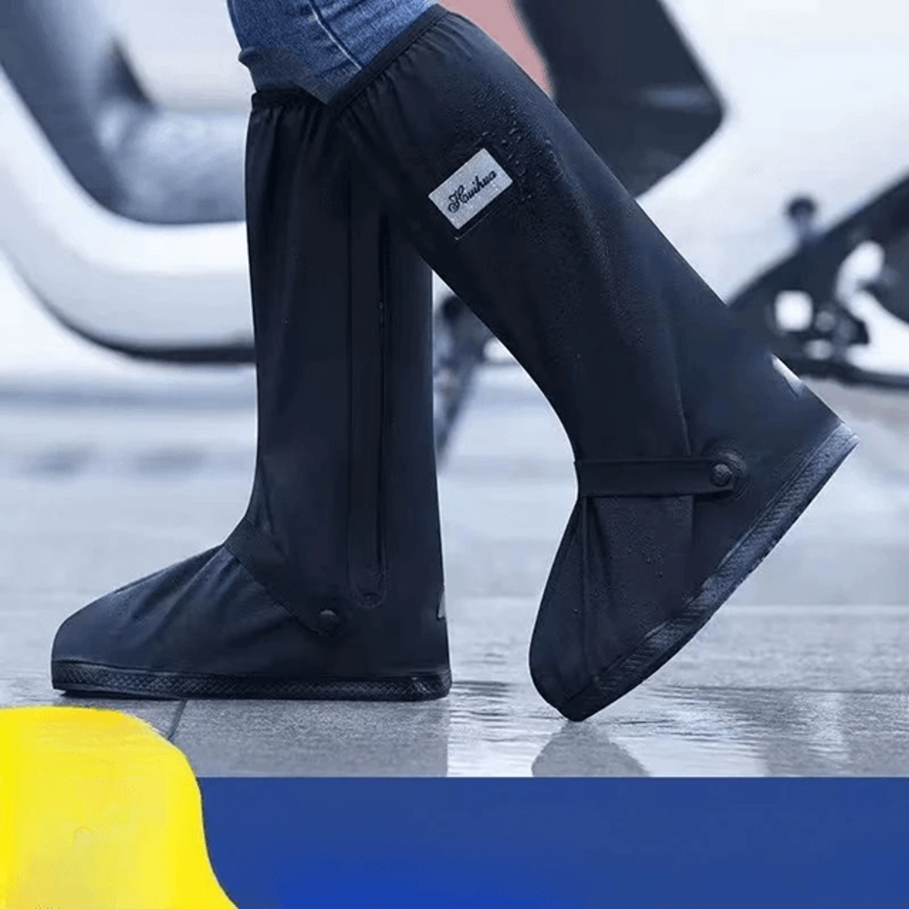 waterproof rain boot shoe covers with high top protection and reflective design