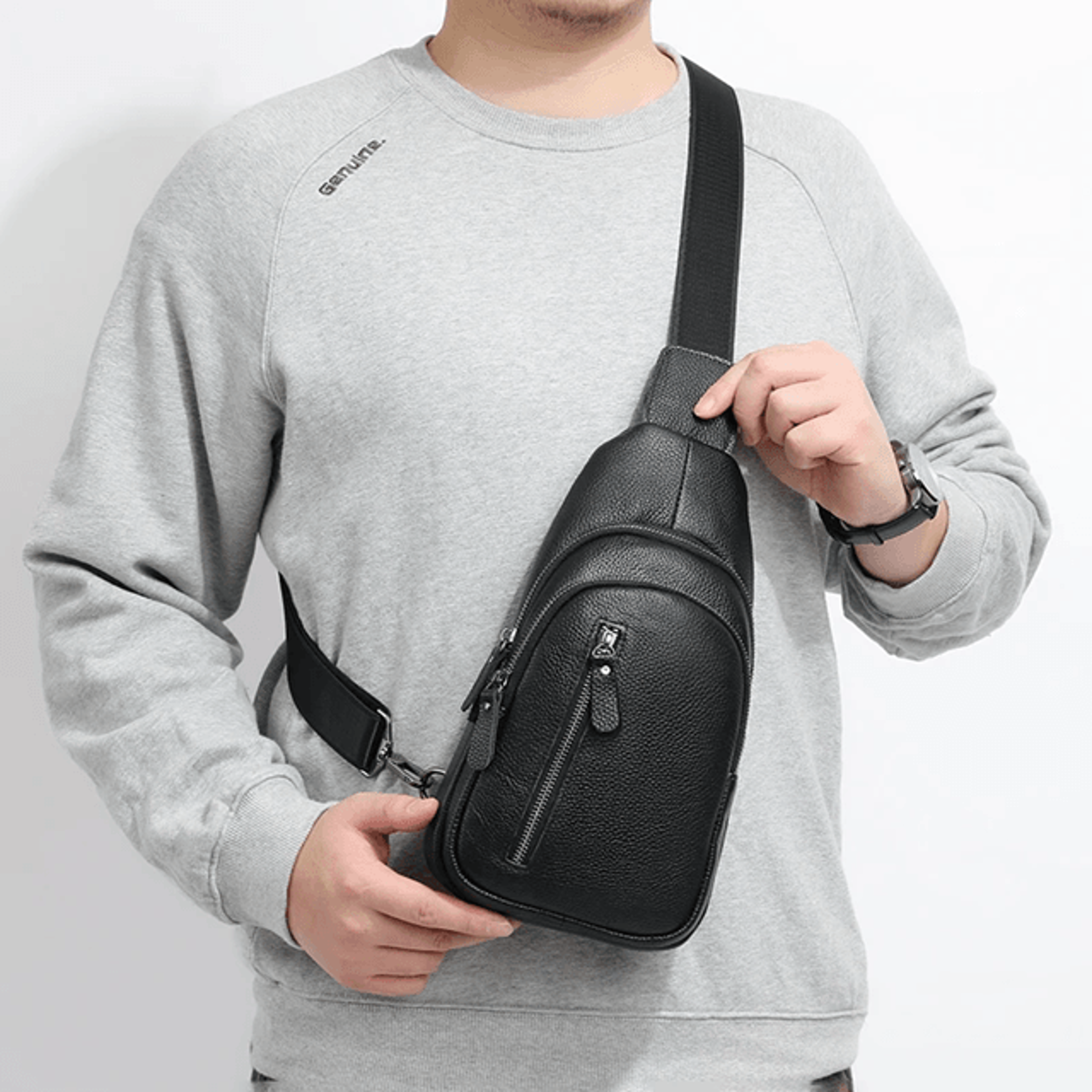 genuine leather mens chest bag shoulder crossbody messenger