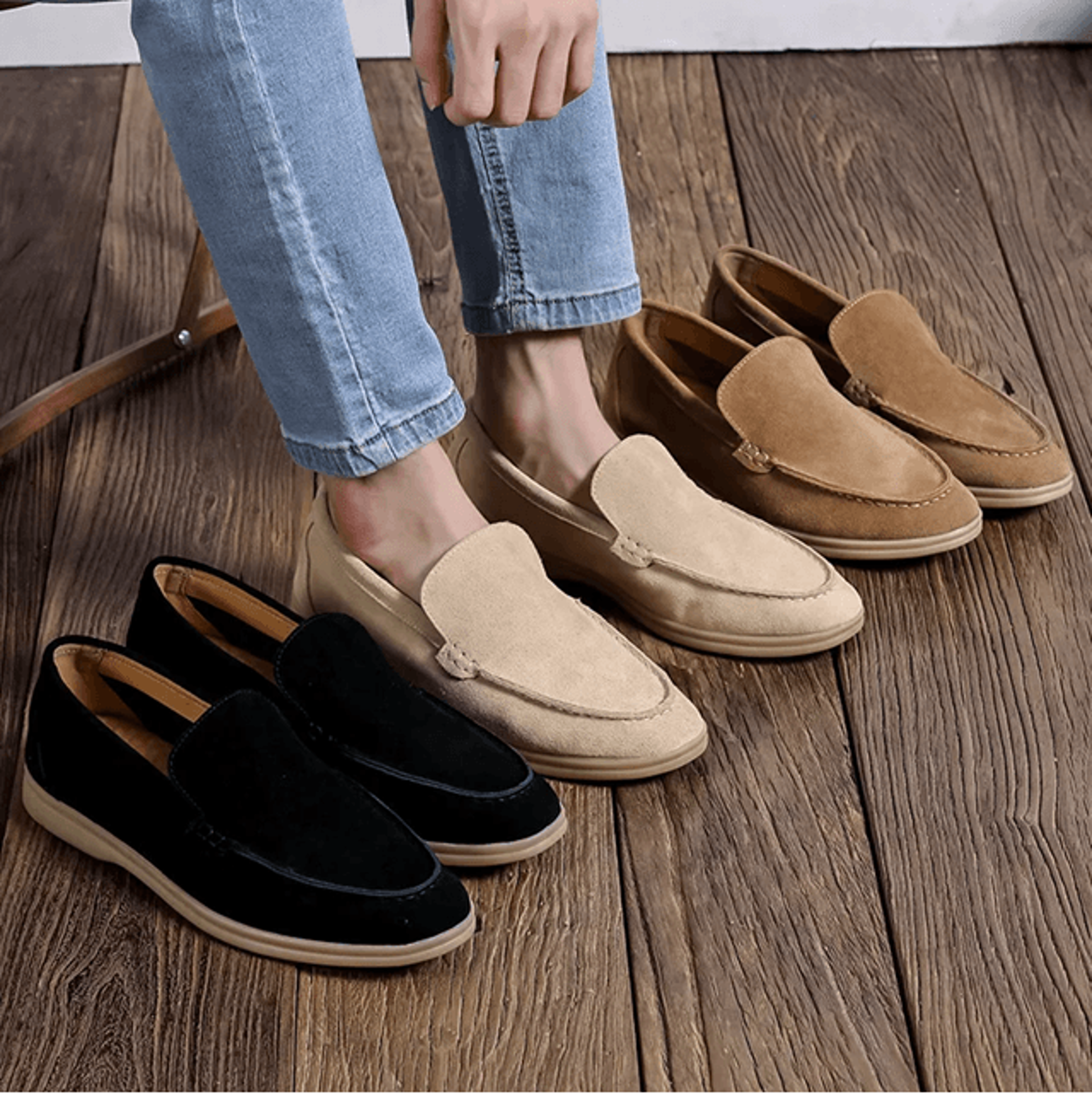 classic genuine leather mens loafers comfortable suede driving shoes