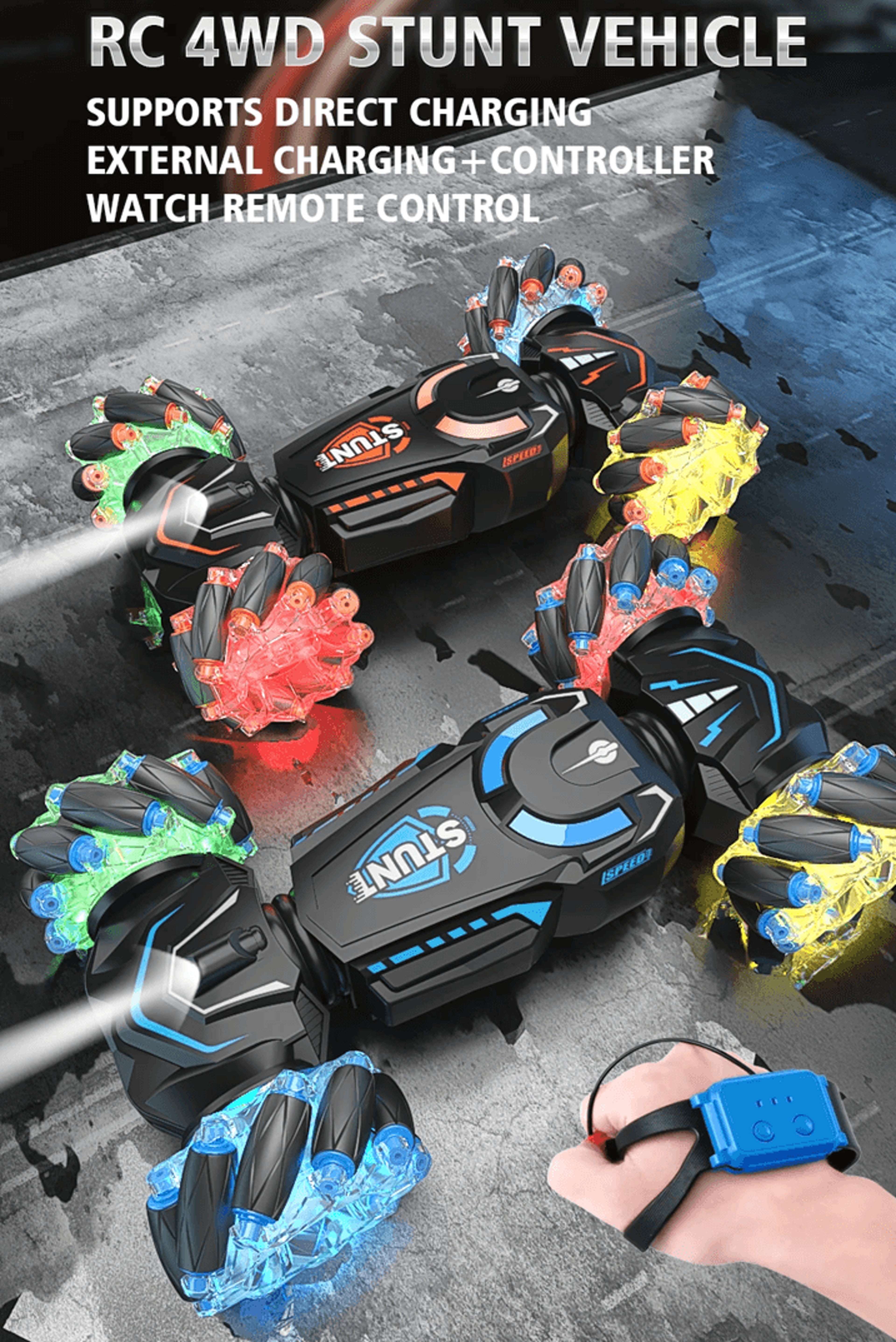 4wd rc stunt car with lights and sound remote control drift vehicle for kids