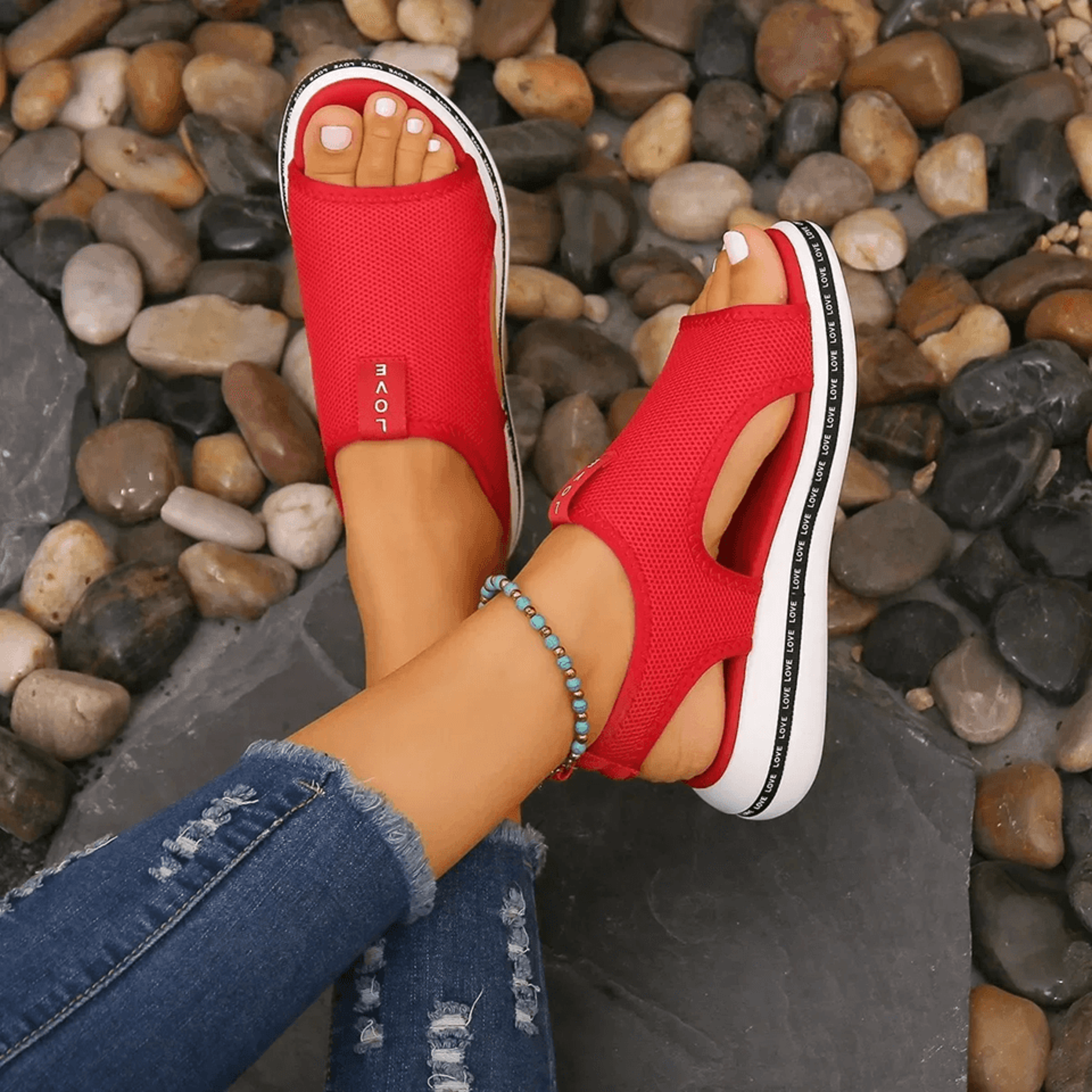 women elastic knit platform sandals casual summer wedges
