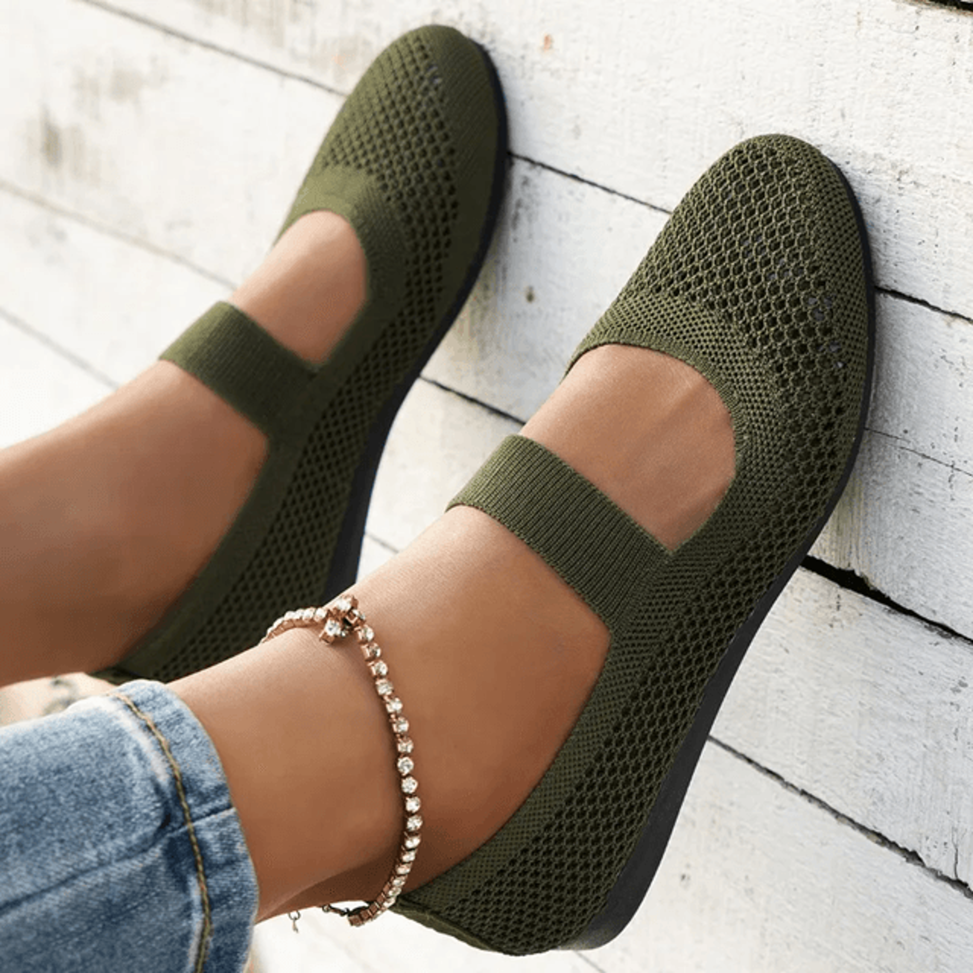 womens mesh slip on flats lightweight non slip casual shoes