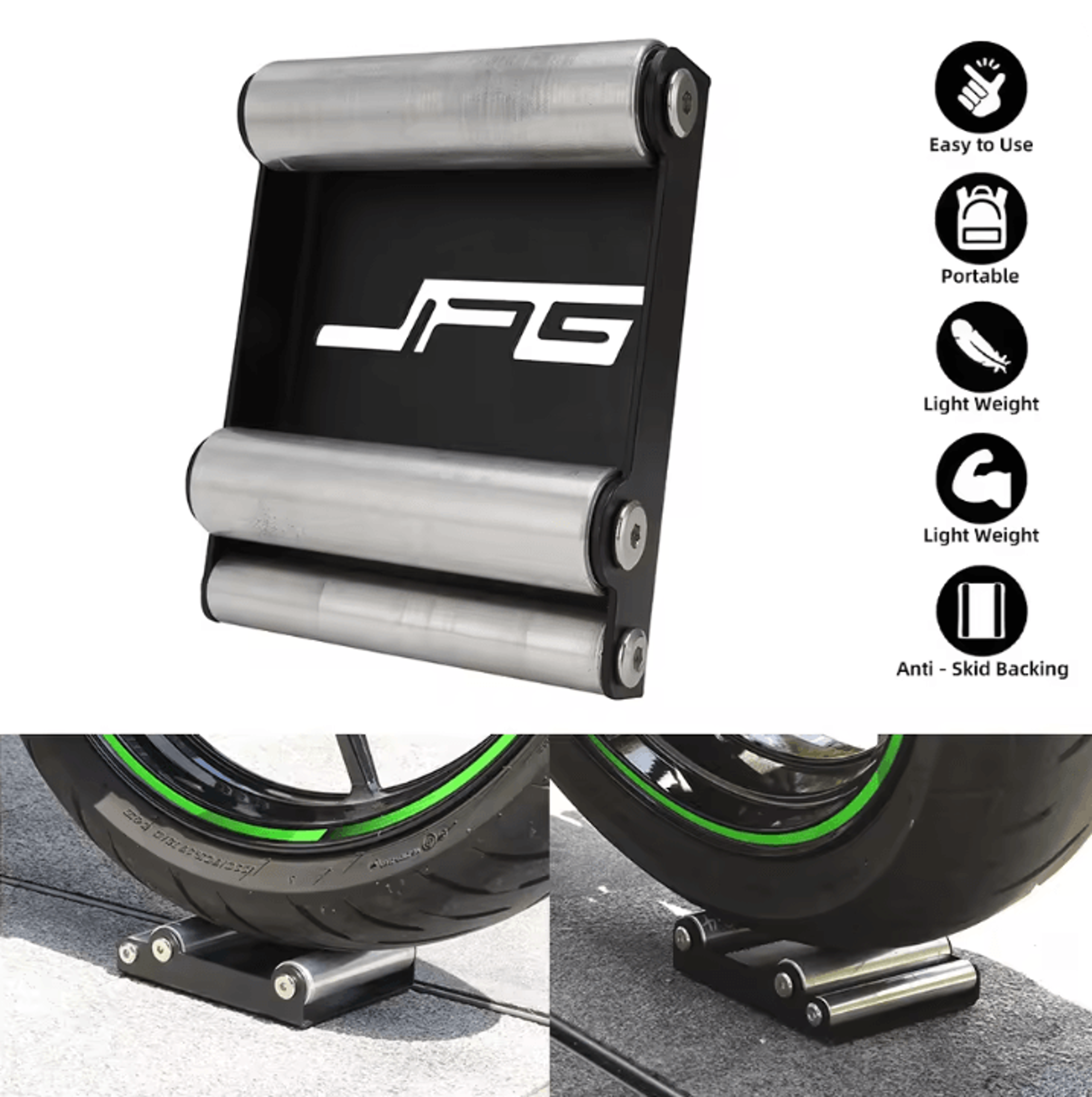 motorcycle tire cleaning stand portable roller ramp for chain and wheel maintenance