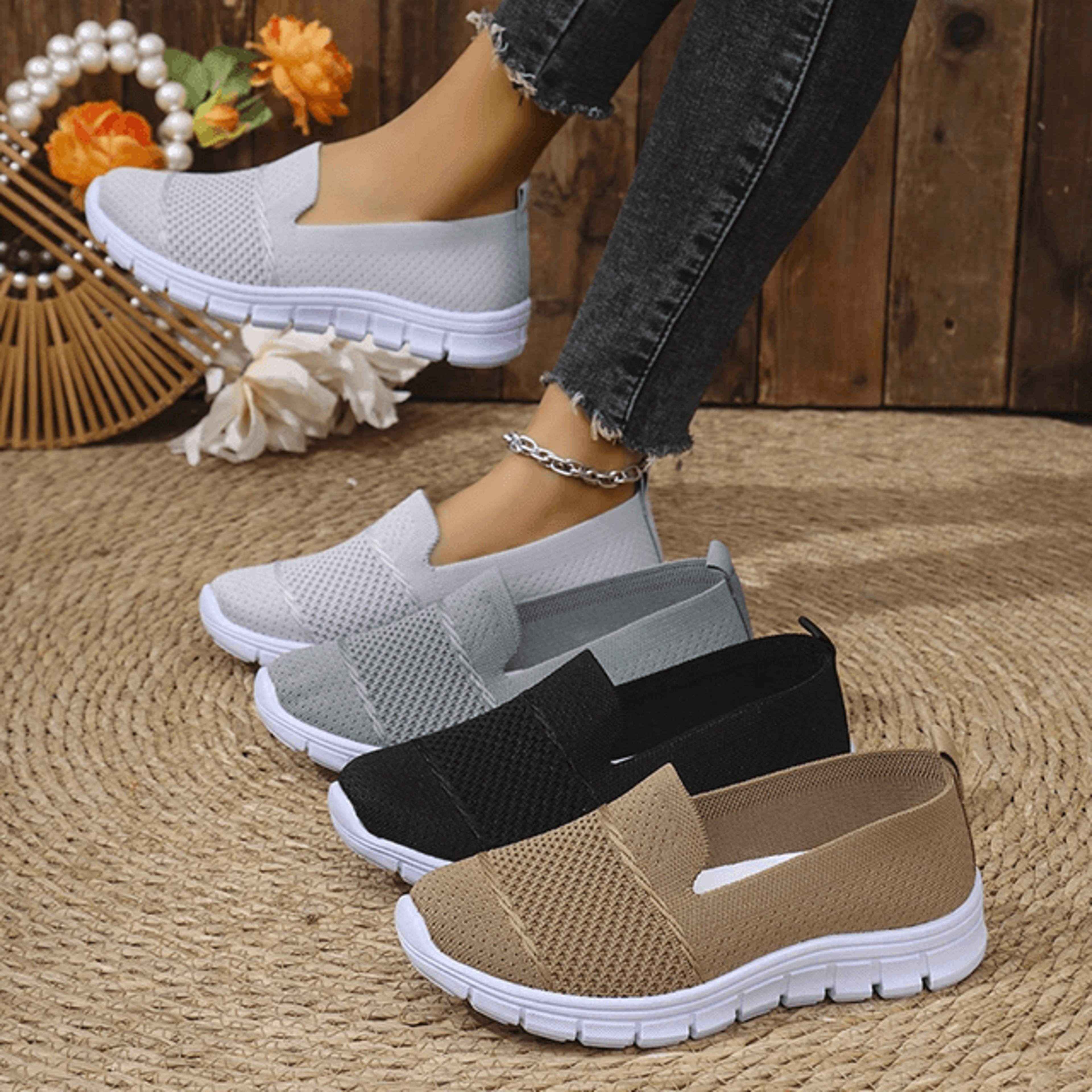 womens breathable slip on sneakers lightweight knit comfort walking shoes