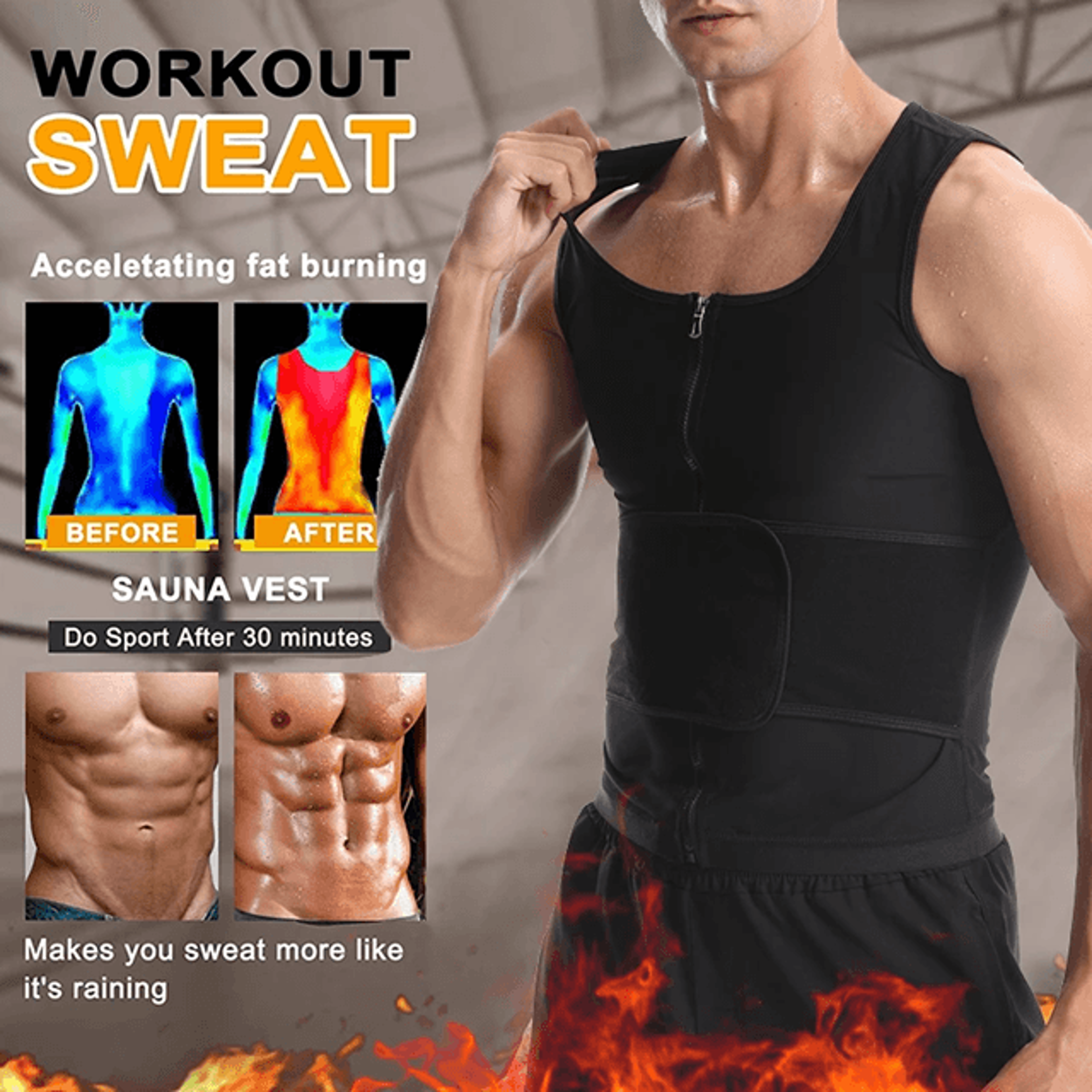 mens sauna sweat vest body shaper with zipper