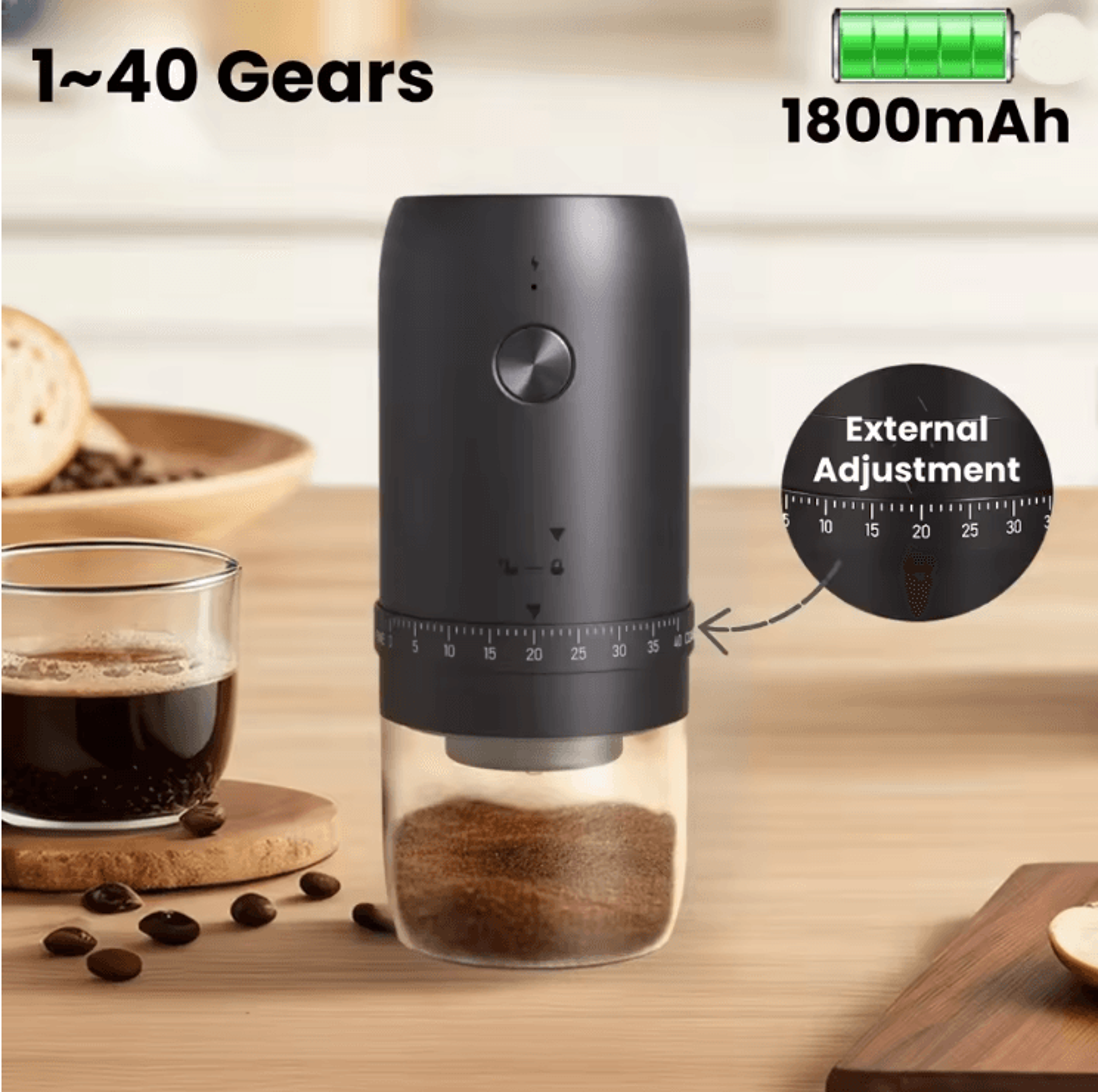 portable electric coffee grinder rechargeable with adjustable settings