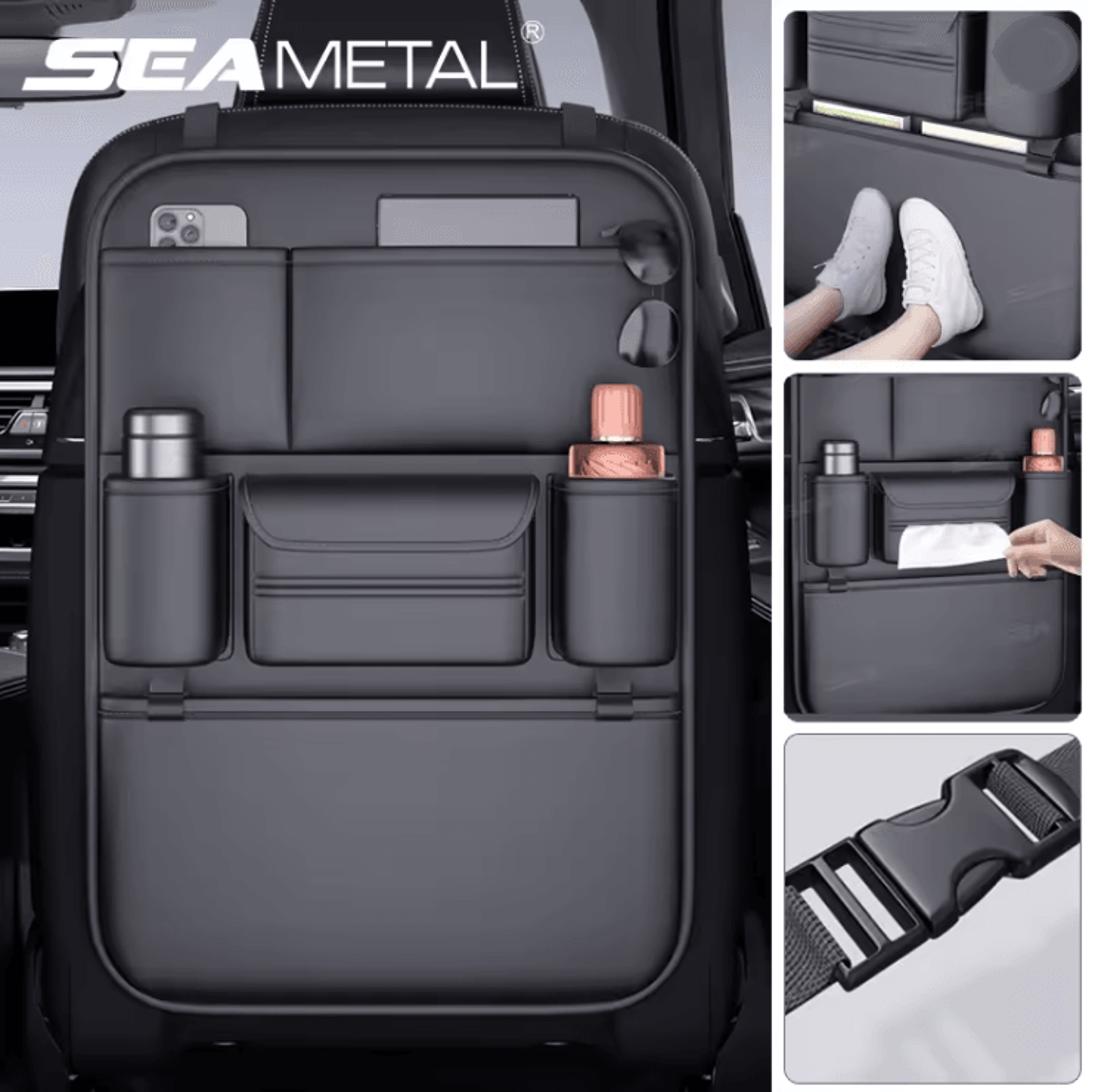car seat back organizer waterproof anti kick pad with multiple pockets and cup holder