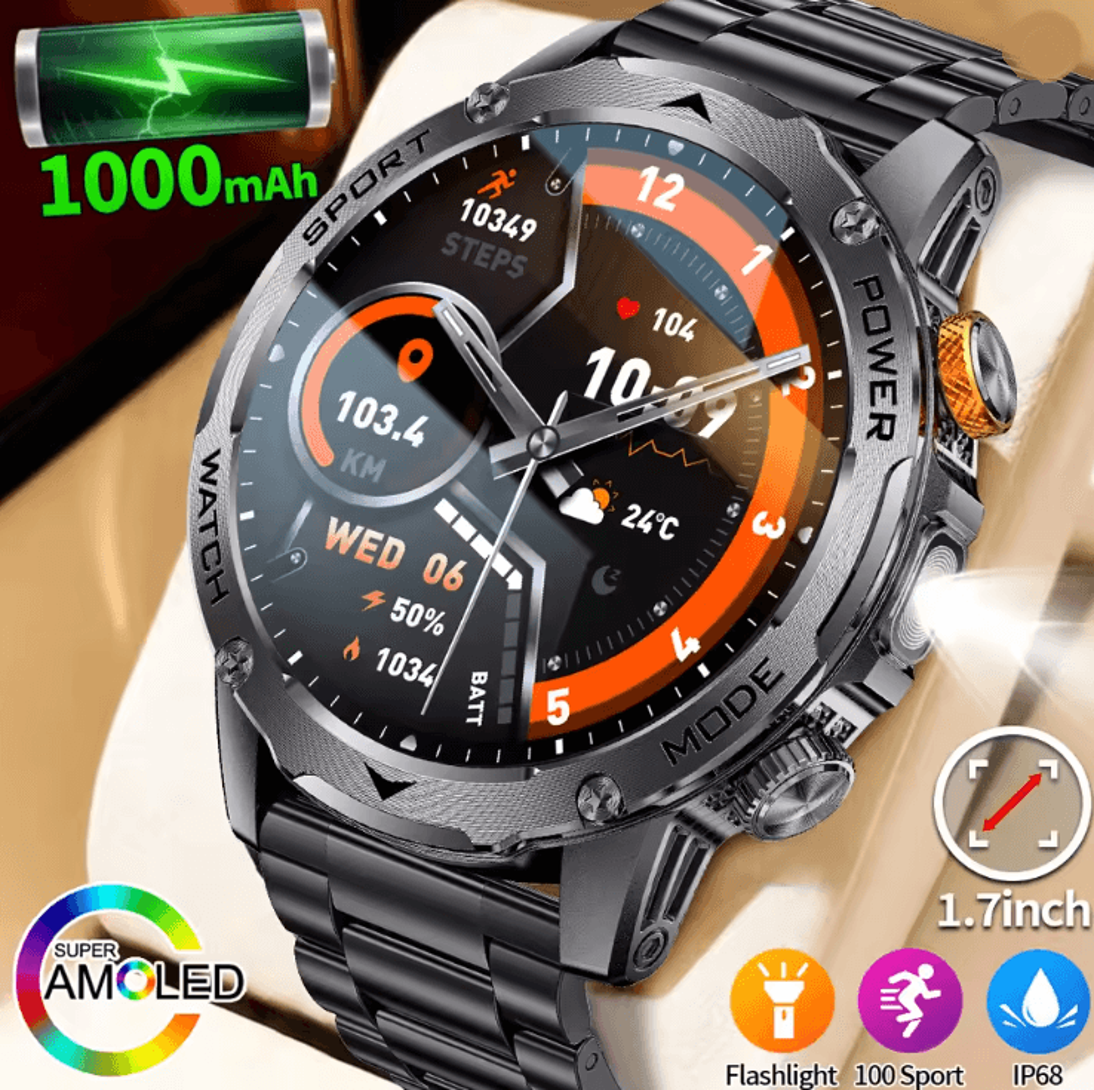 amoled smart watch for men with fitness tracking bluetooth calling and waterproof design