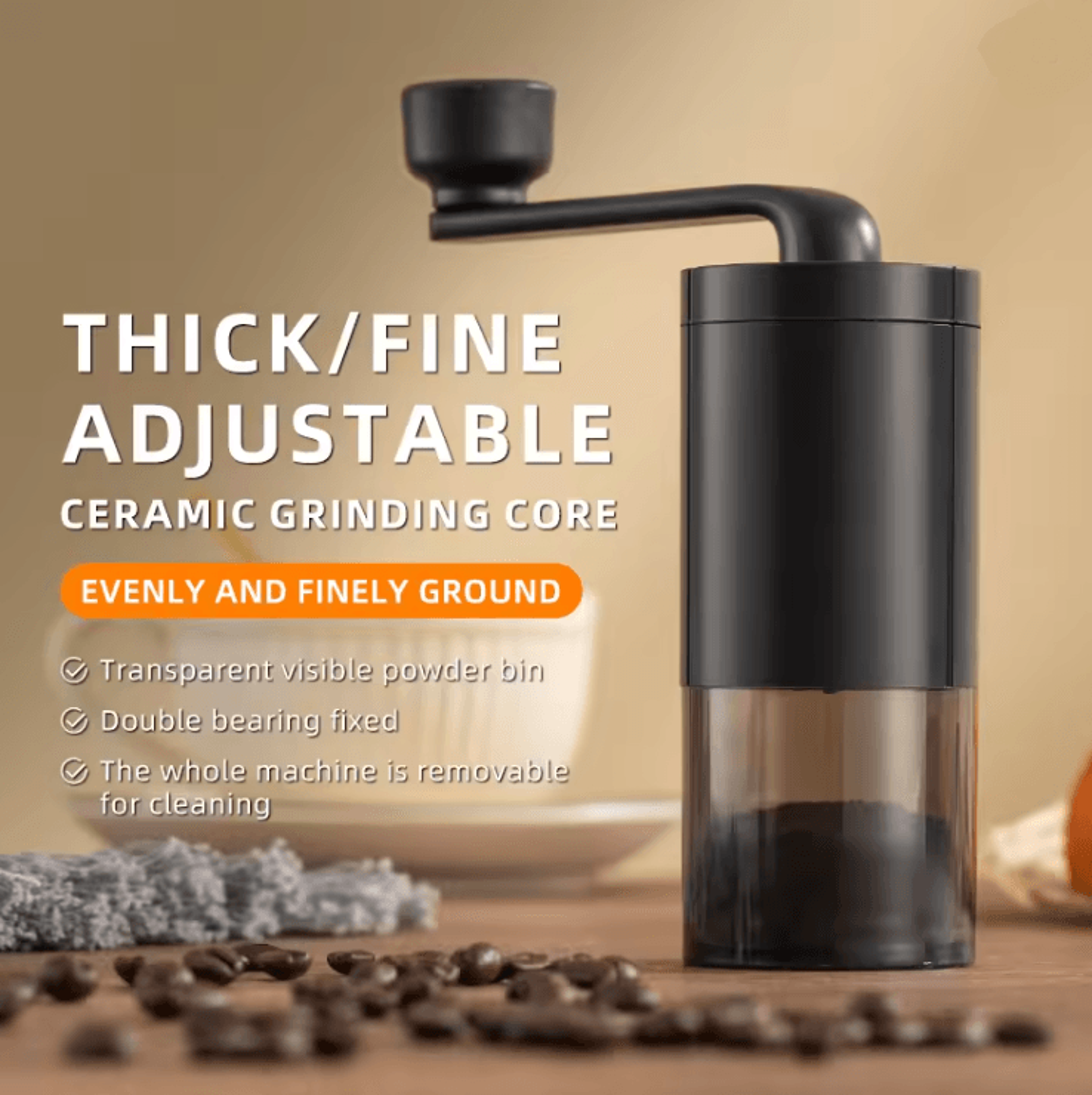 manual coffee grinder portable hand crank with adjustable bean settings