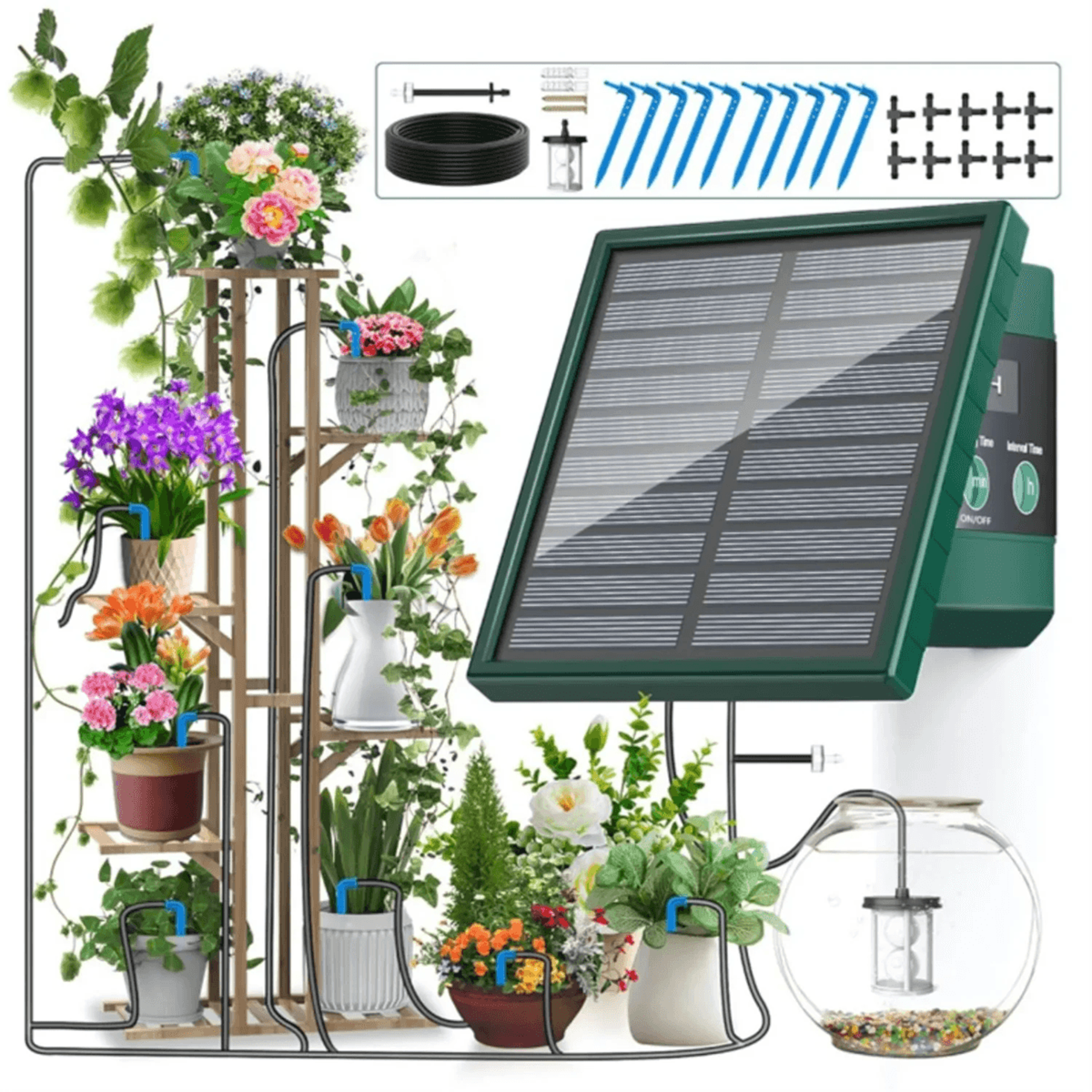 solar powered automatic drip irrigation system for garden and balcony