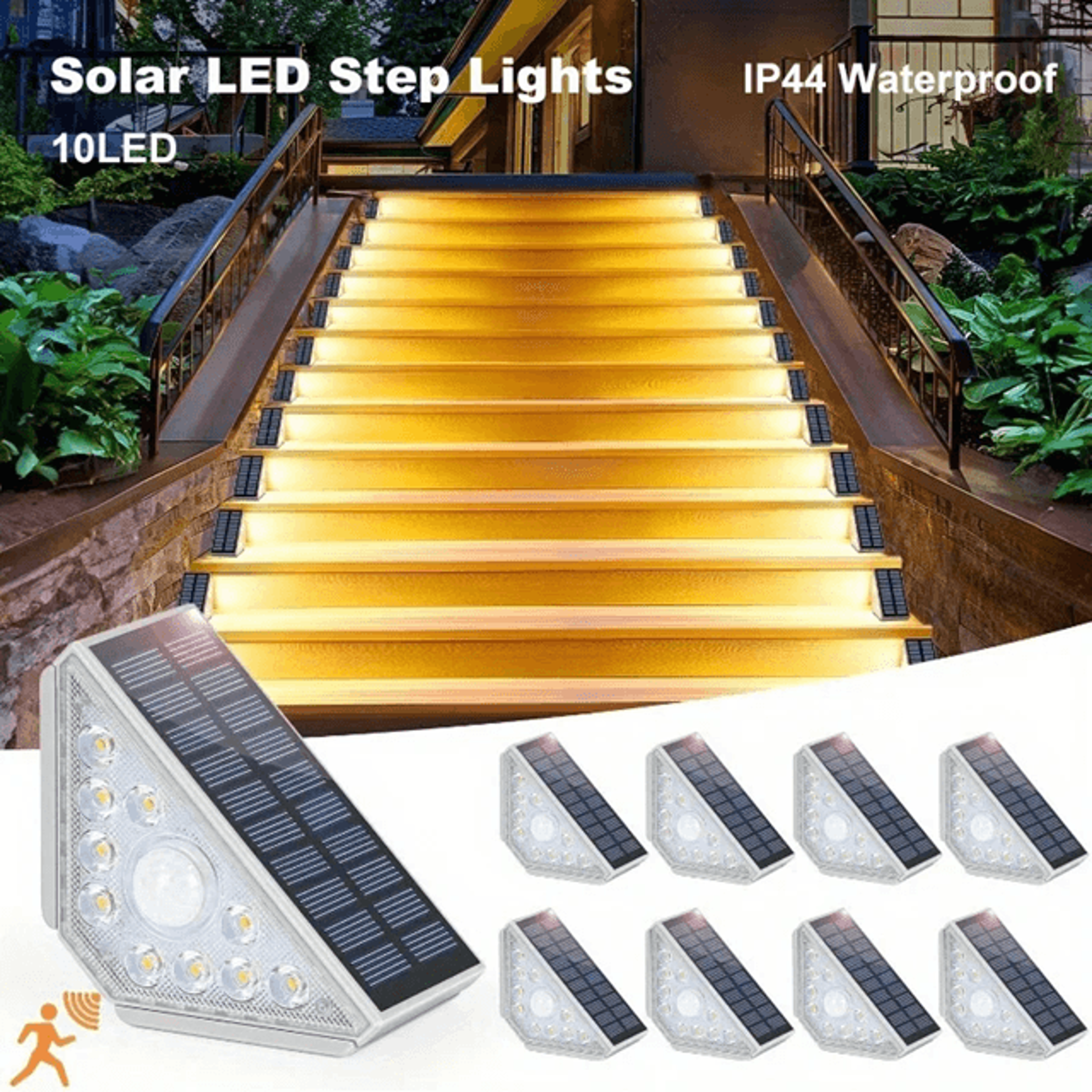 led solar stair light with motion sensor for outdoor pathways and gardens