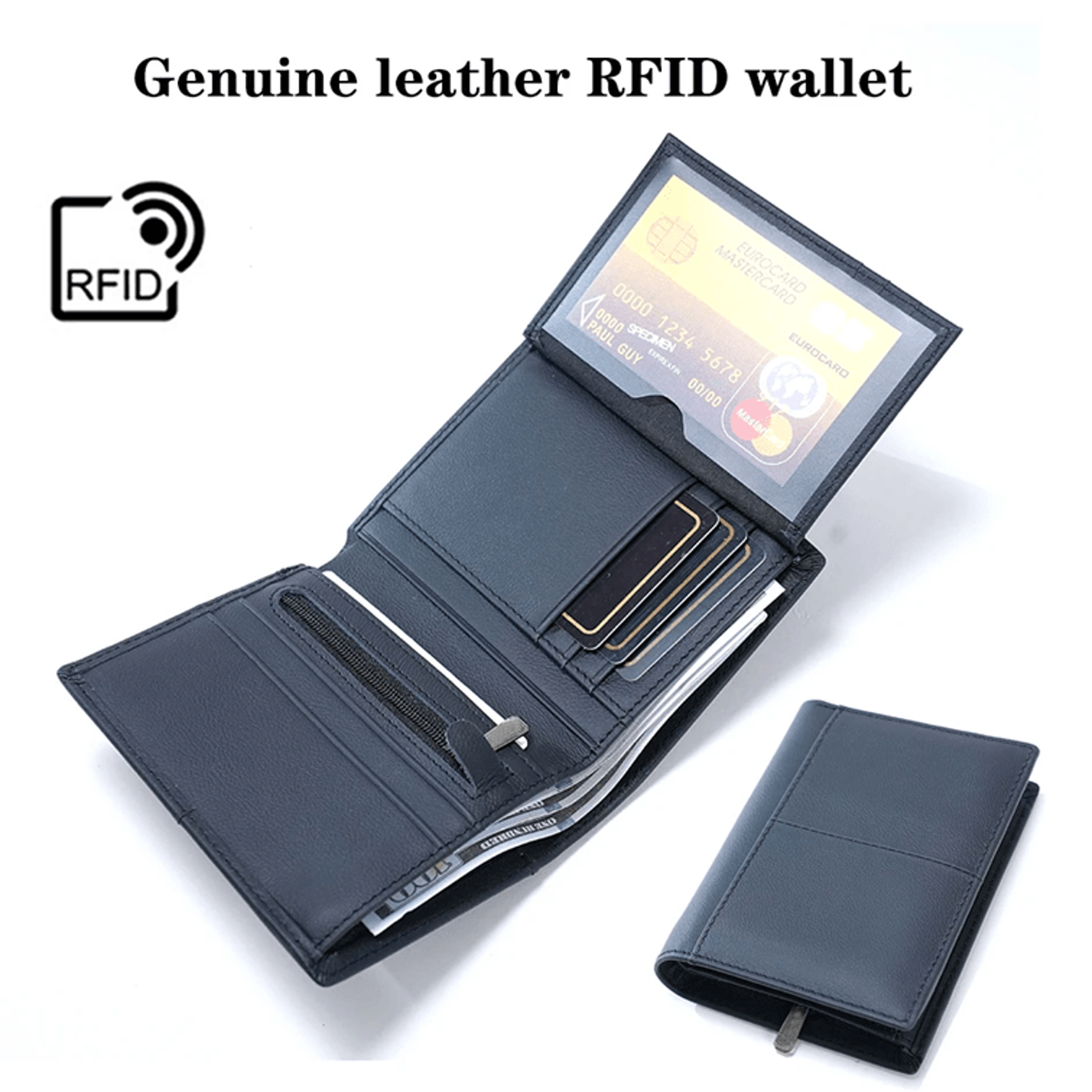 genuine leather rfid wallet with coin purse and card holder