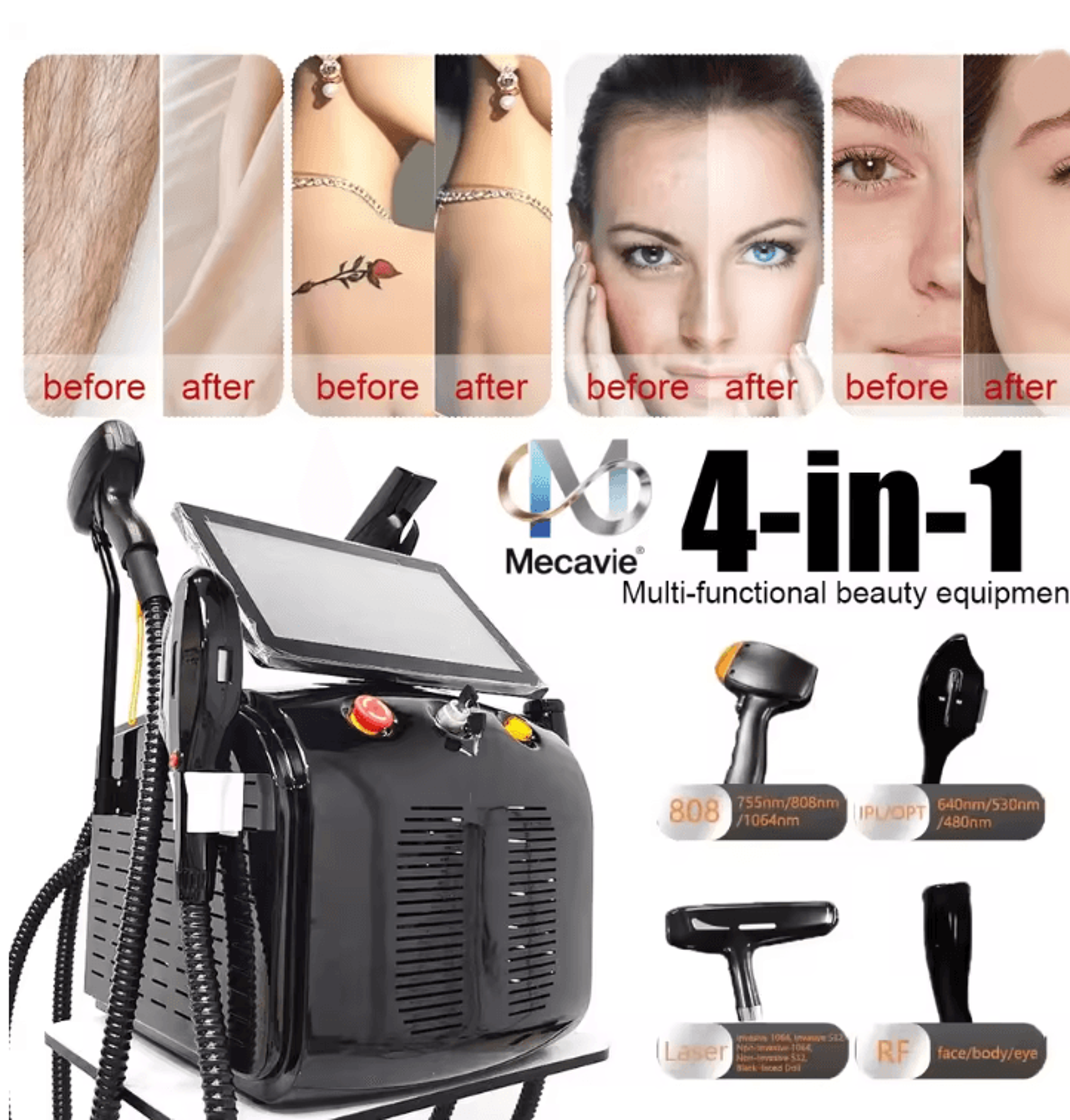 4 in 1 diode laser and picosecond ipl rf machine for hair removal and tattoo removal