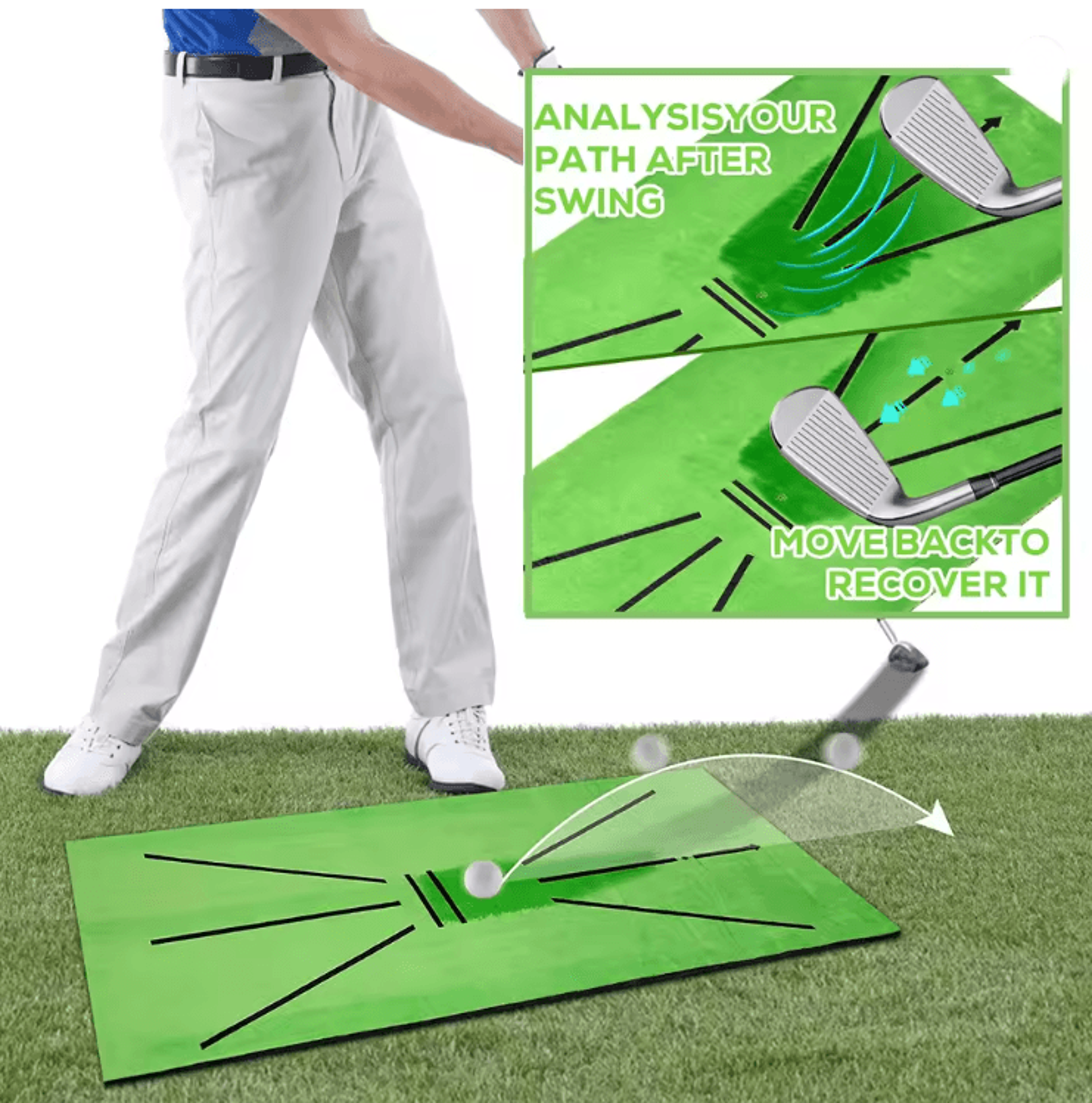 golf swing training mat practice pad for swing path and ball strike detection